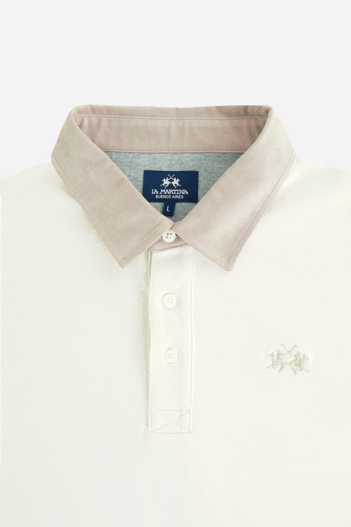 Polo homme manches longues en jersey de coton épais avec col contrastant - Duke