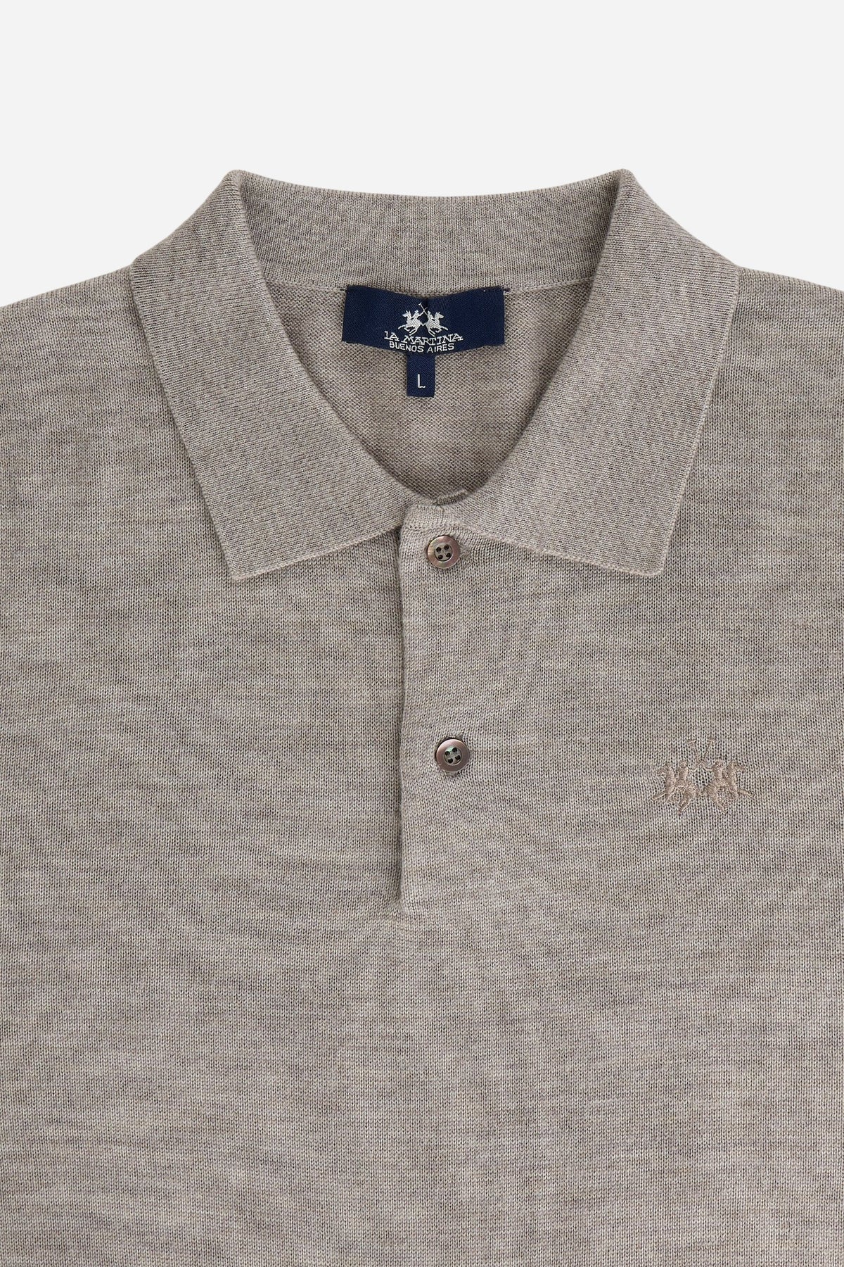 Men's long sleeve merino wool polo - Evaristo