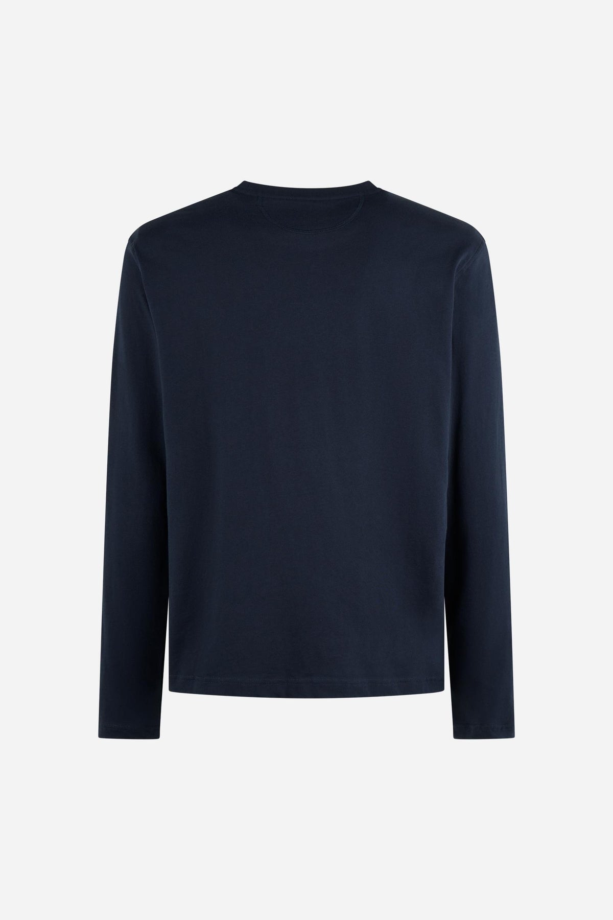 Men’s long-sleeve T-shirt in 100% cotton jersey with ribbed crew neck, regular fit, and subtle embroidered logo for all-day comfort and classic style. - Navy Blazer