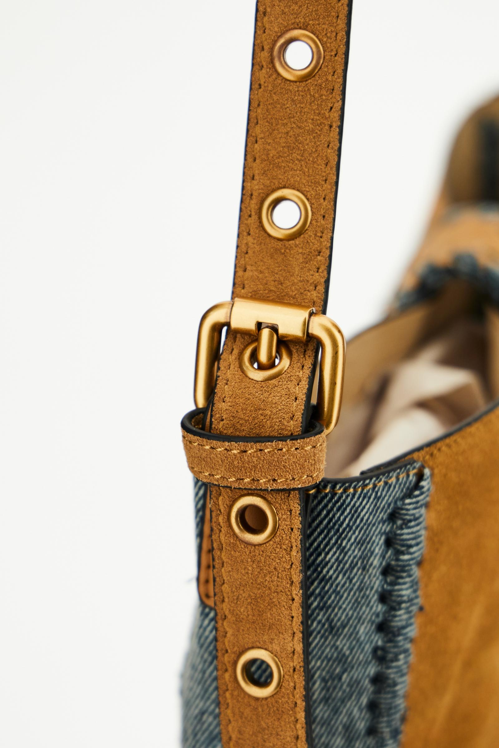 Women's suede and denim intarsia crossbody bag - Fuego Crossbody