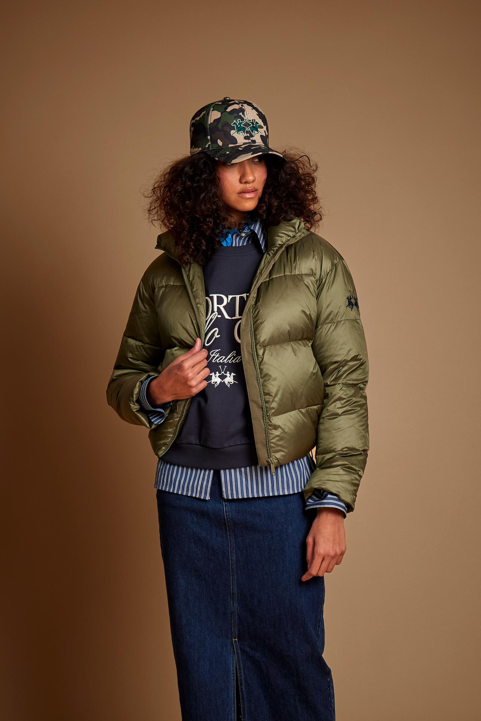 Women's iridescent nylon down jacket padded with feathers - Deborah