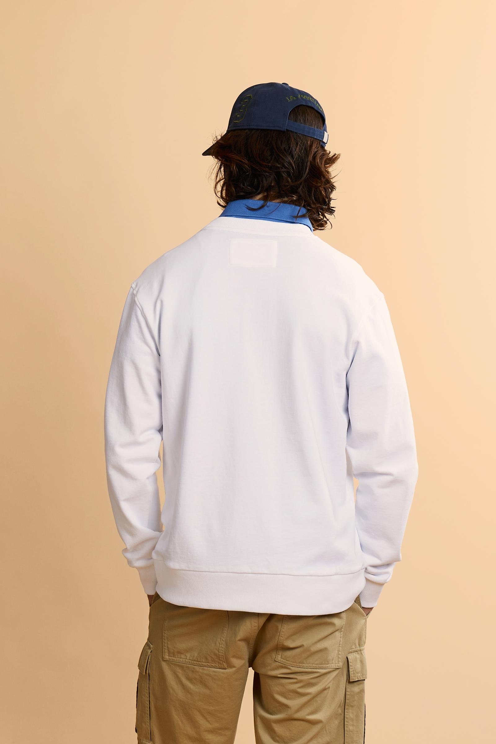 Men's crew-neck sweatshirt in 100% cotton diagonal fleece. Features a ribbed collar, cuffs, and hem, with a modern cut and exclusive maxi 3D embroidered logo. - Optic White