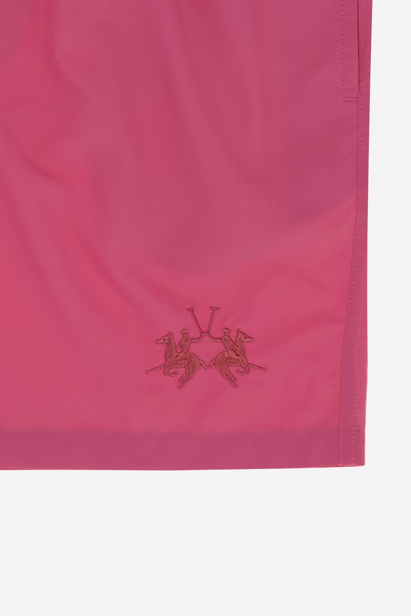Men’s solid nylon mid-length swim shorts. Regular fit with elasticated waistband, adjustable drawstring, back pocket and embroidered logo. - Fandango Pink                                                                                                                                                                                                                                                                                                                                                                      