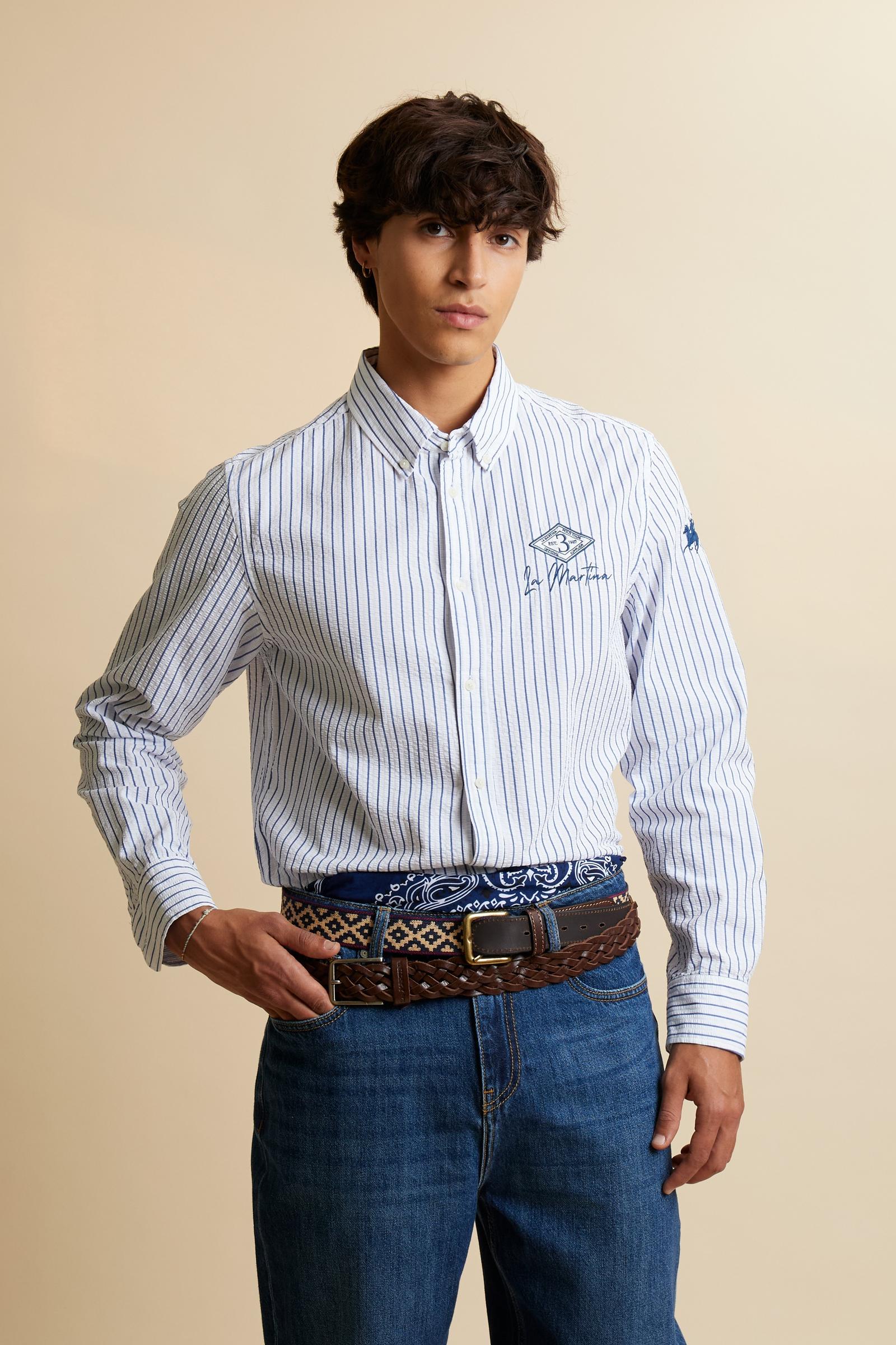 Men’s regular fit striped seersucker shirt - Cisco