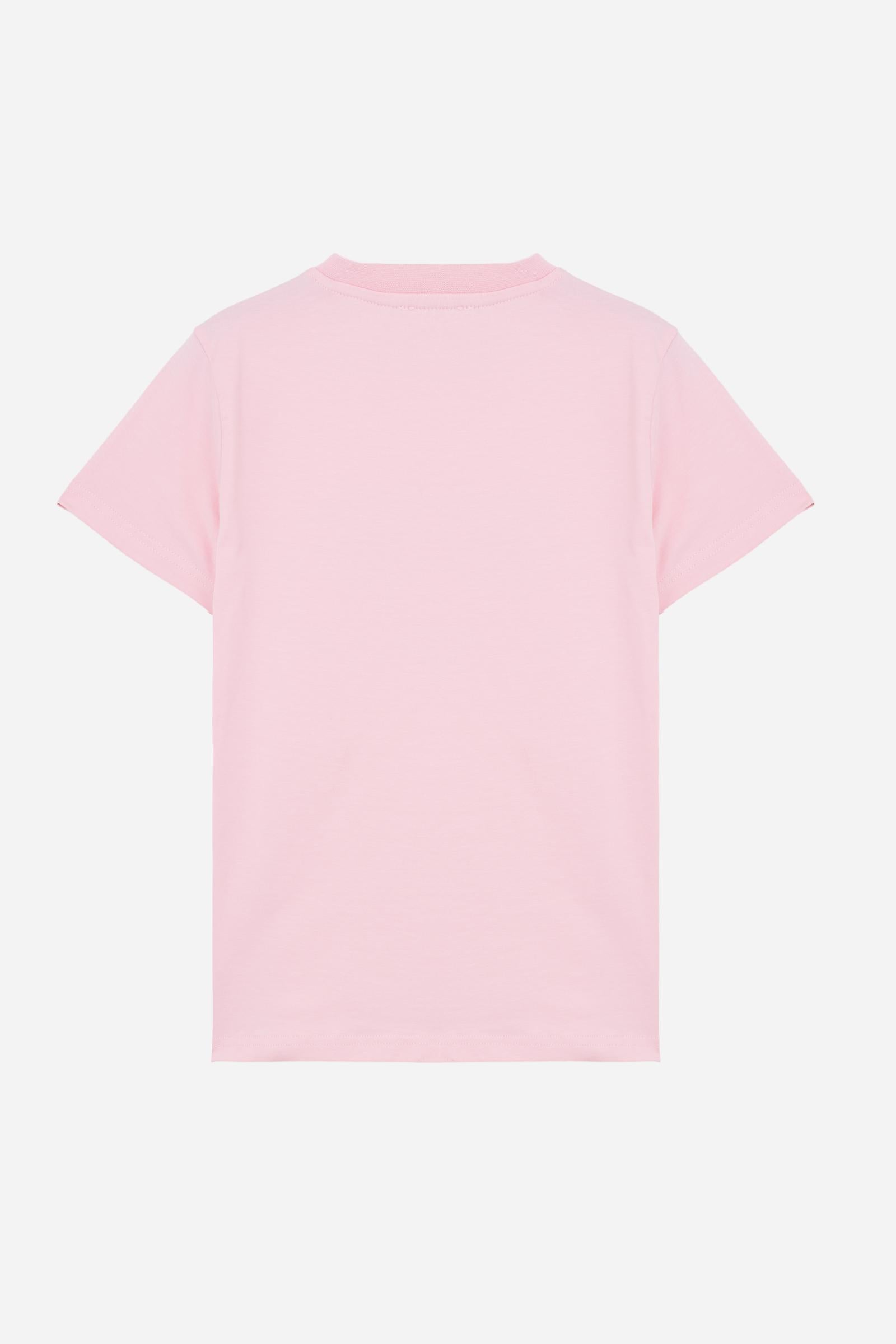 Short-sleeved T-shirt for girls made from soft 100% cotton jersey in a solid colour. The style features a regular fit and tonal ribbed crew neck. The maxi front print, featuring the iconic crossed polo players logo and La Martina lettering, enhances the garment with a sporty and recognisable style. - FairTale