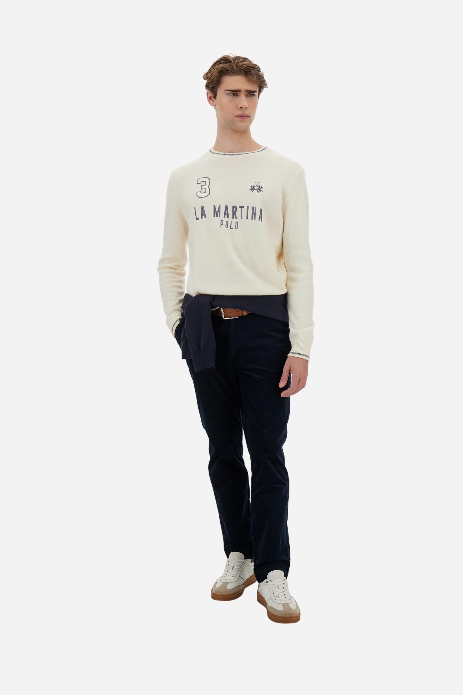 Men’s crew-neck sweater in lambswool blend, comfortable fit with patches and iconic brand lettering. - Off White                                                                                                                                                                                                                                                                                                                                                                                                                