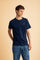 Men's short-sleeved crew-neck T-shirt in solid color with embroidered logo. Made of 100% cotton, perfect for a casual and trendy look with shorts or trousers. - Navy                                                                                                                                                                                                                                                                                                                                                           