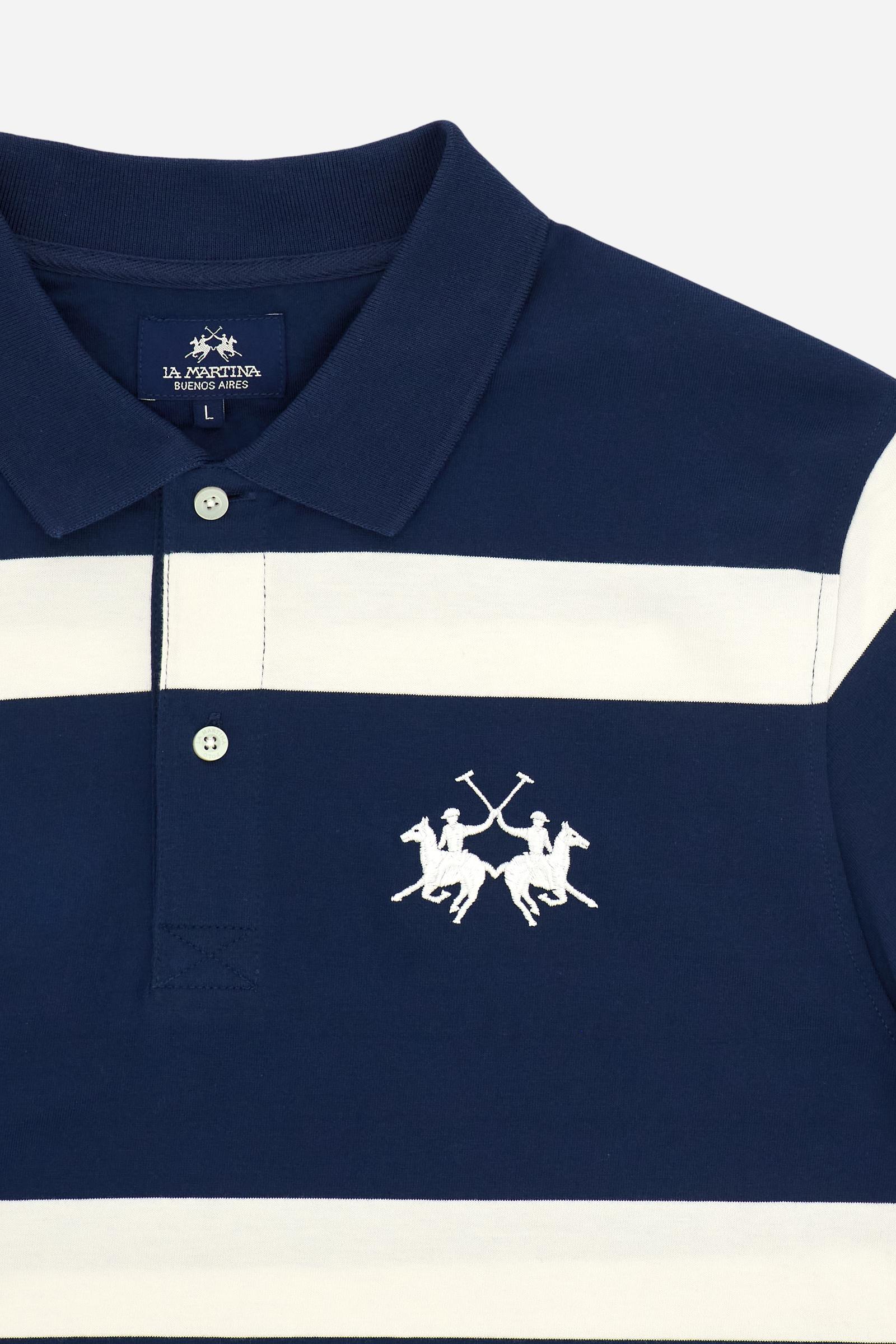 Men’s short-sleeved heavy cotton jersey polo shirt with maxi stripes - Claud