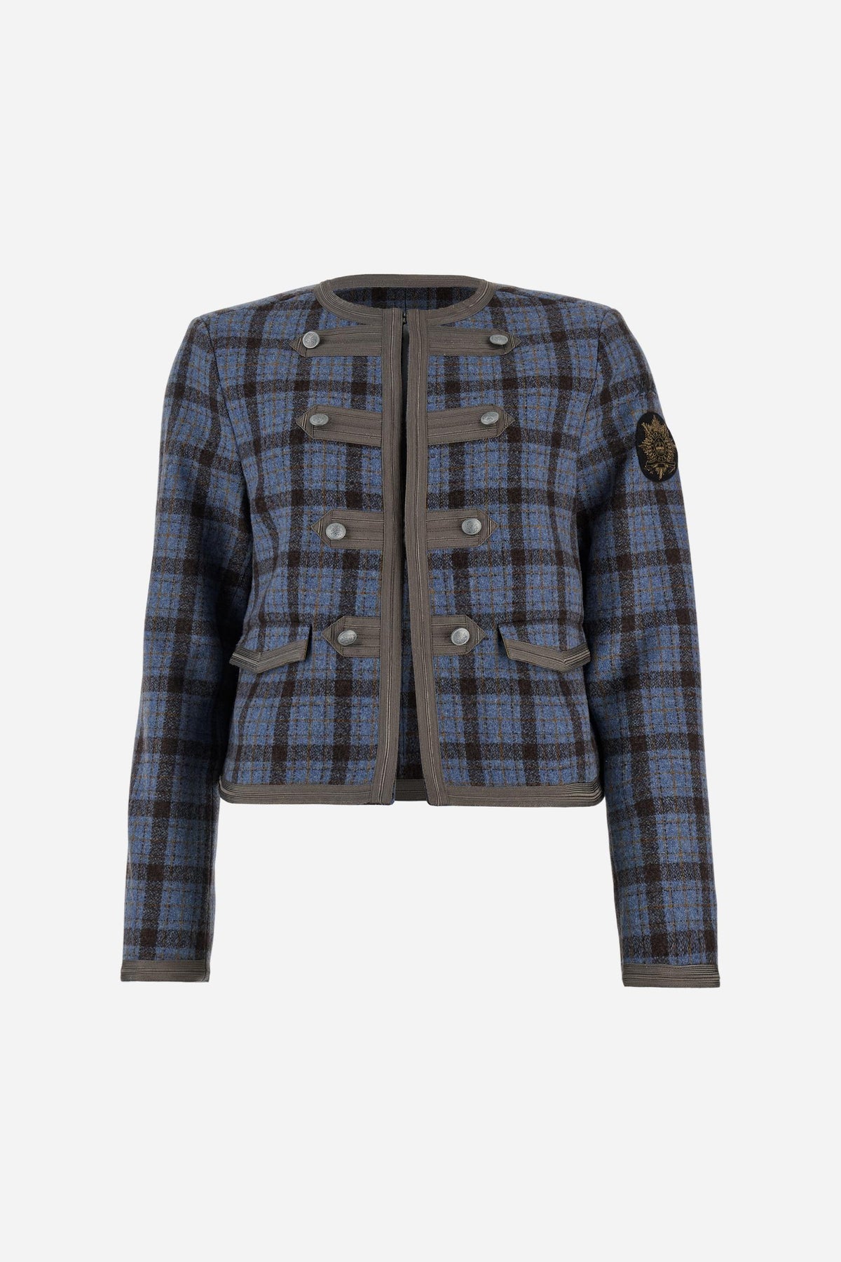 Short women's jacket in wool felt with plaid pattern - Dane