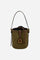 Structured bucket bag in washed canvas with eco-leather contrast details and gold maxi logo buckle on the front. - Brown/Military