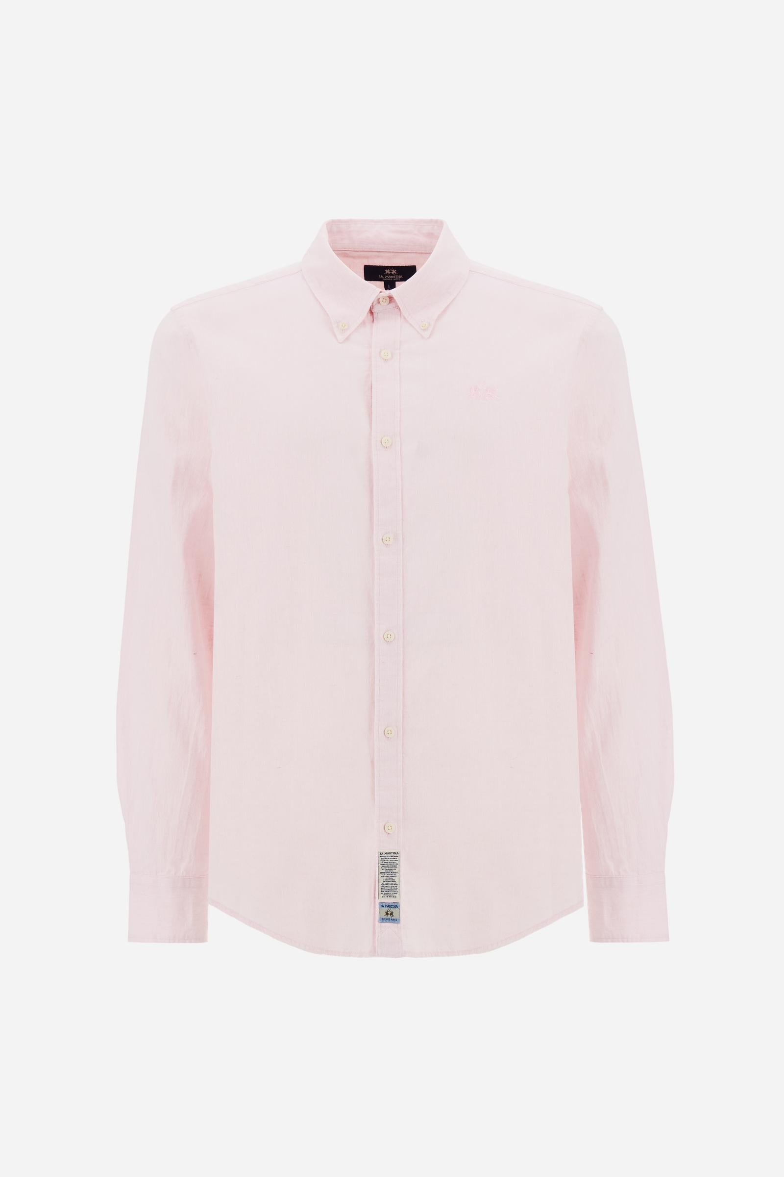 Men’s cotton and linen shirt with regular fit and French collar. Tone-on-tone embroidered logo and visible button placket. - Parfait Pink                                                                                                                                                                                                                                                                                                                                                                                       