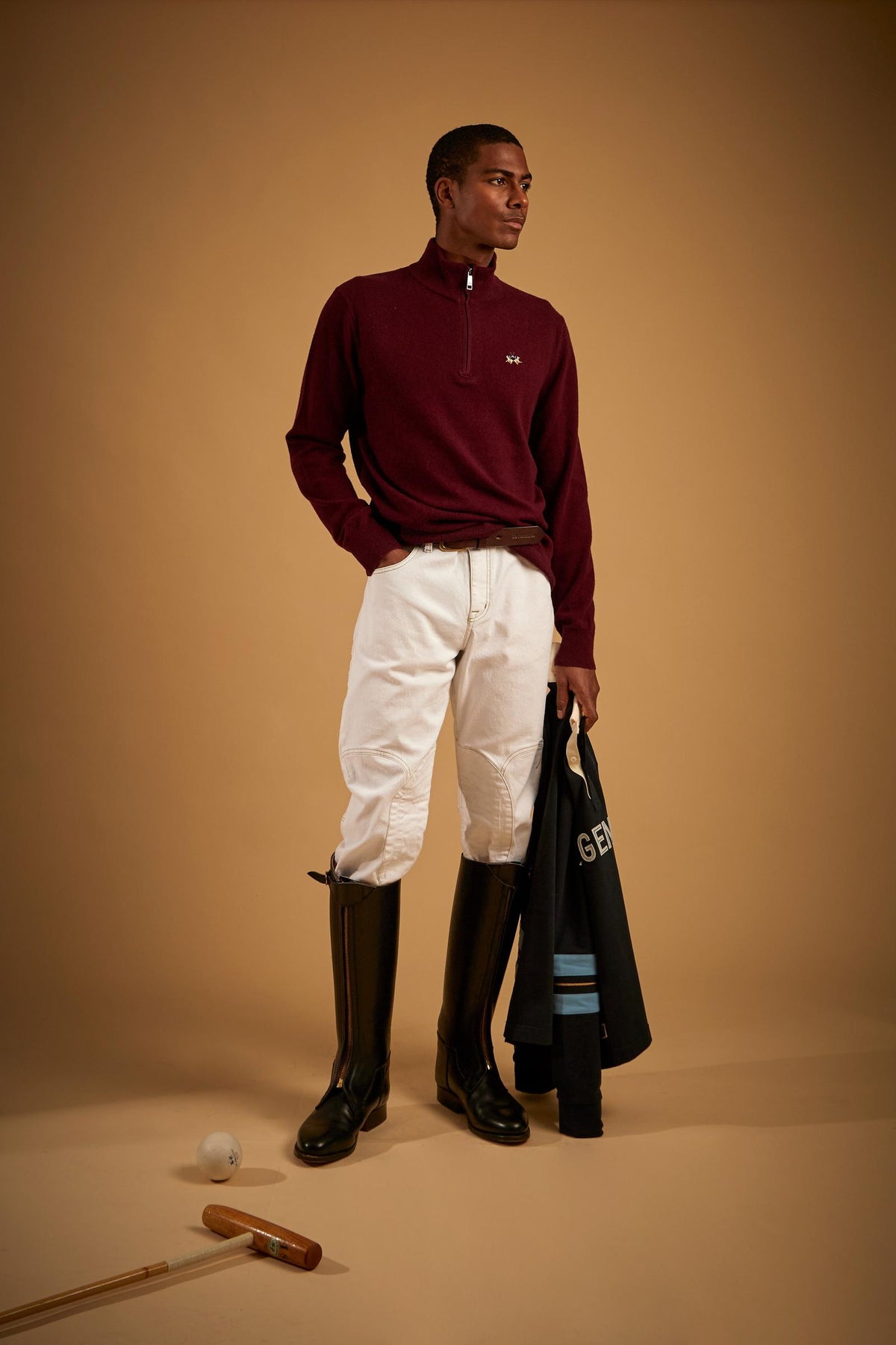 Men's half-zip lambswool sweater with tricolor logo - Etor