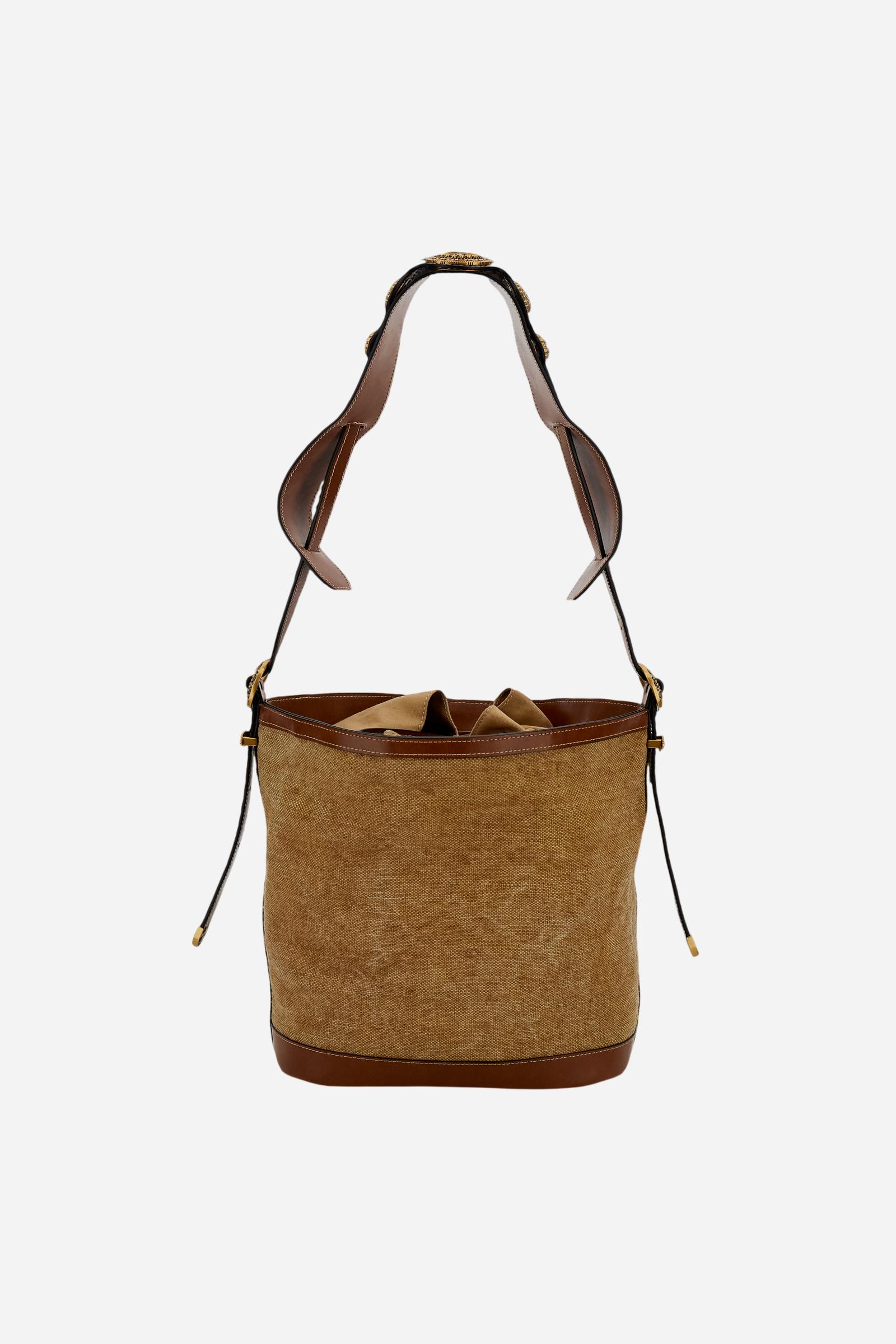 Damen-Bucket-Bag im Gaucho-Chic aus Leinen-Canvas - Bucket