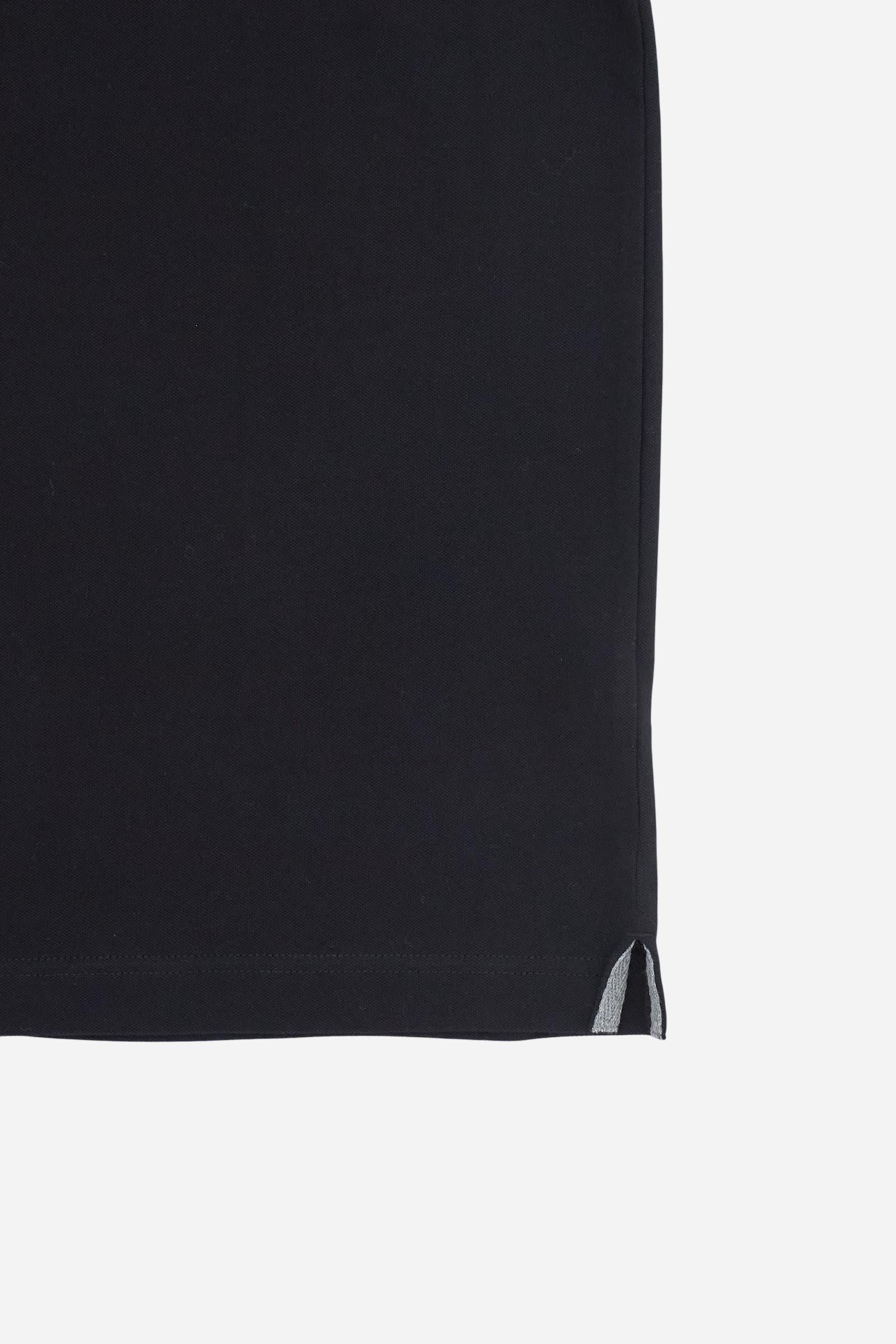 Men's short-sleeve polo in stretch piqué fabric with ribbed details, embroidered logo, bold lettering, and a relaxed regular fit for versatile comfort. - Black