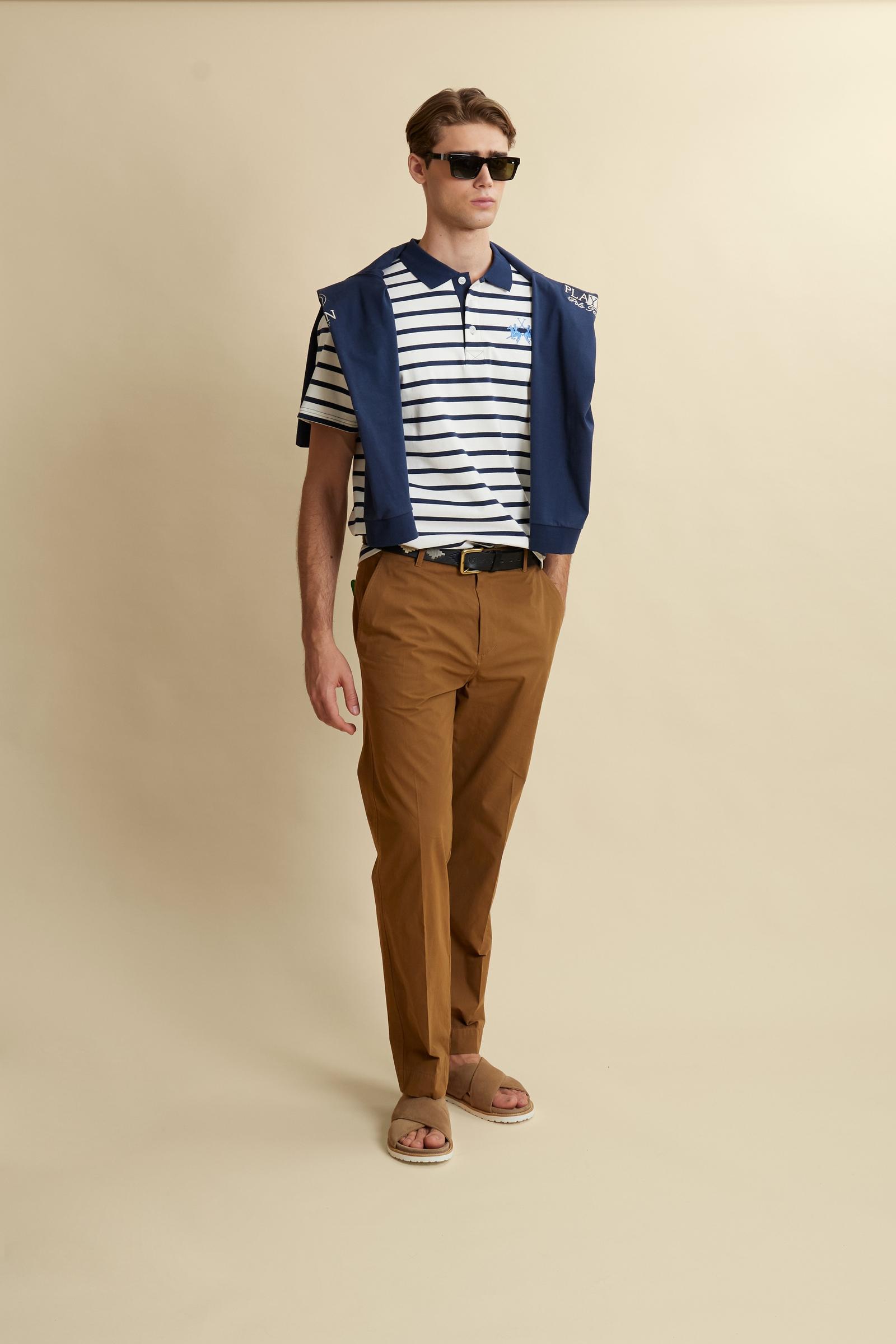 Men’s short-sleeved striped heavy jersey polo shirt - Claudius