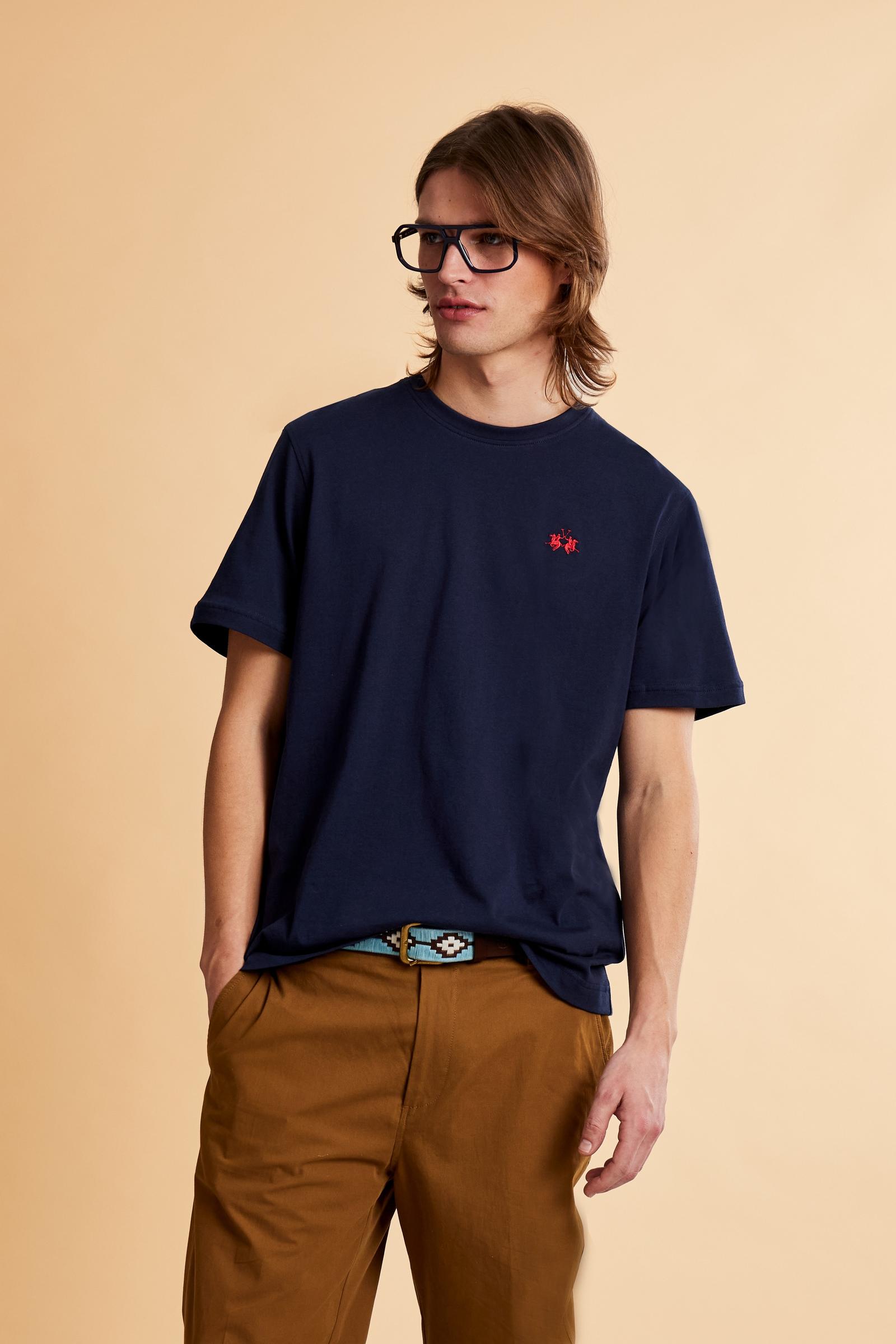Men’s short sleeve cotton jersey T-shirt, essential style with contrast embroidered logo and regular fit. - Navy                                                                                                                                                                                                                                                                                                                                                                                                                