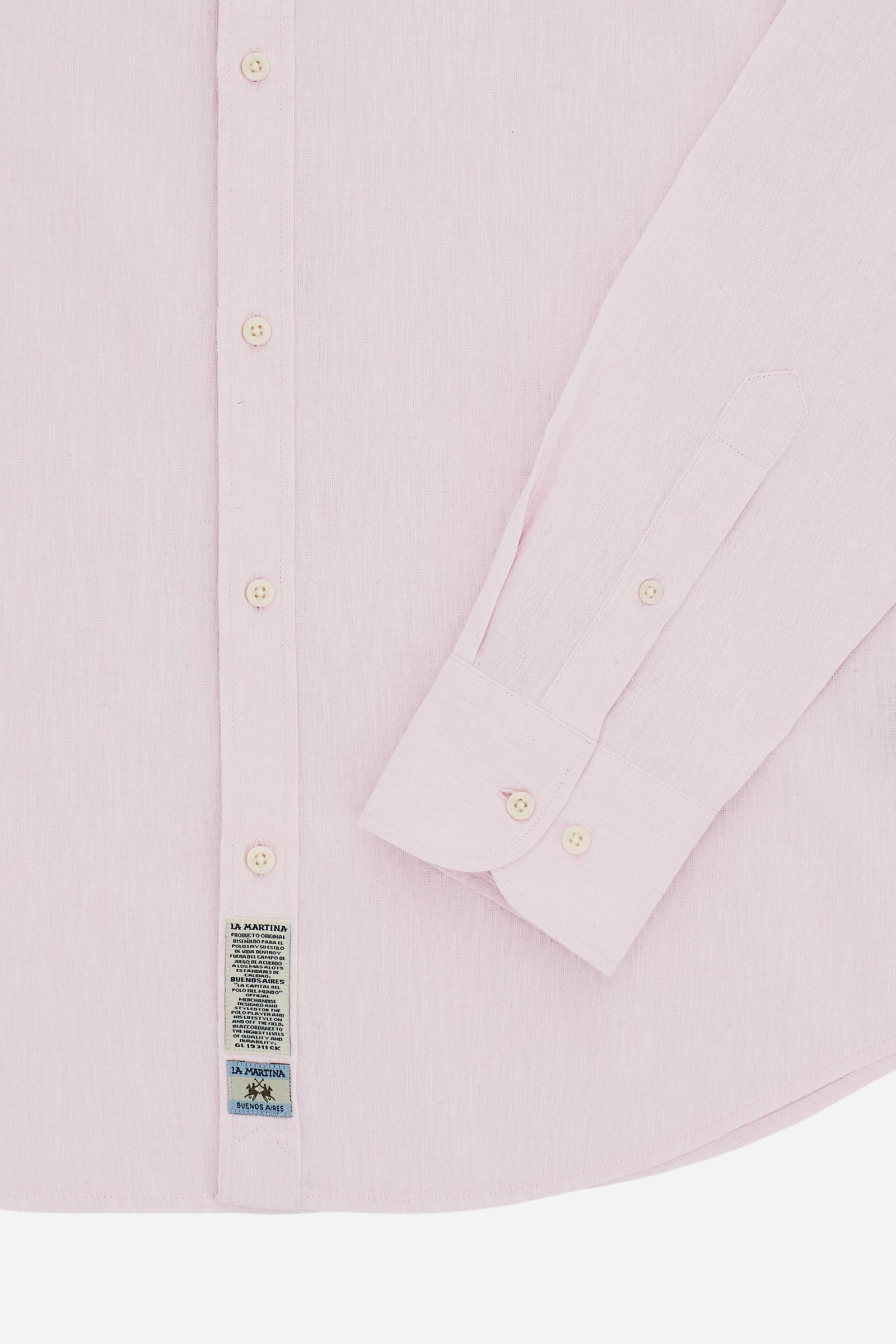 Men’s cotton and linen shirt with regular fit and French collar. Tone-on-tone embroidered logo and visible button placket. - Parfait Pink                                                                                                                                                                                                                                                                                                                                                                                       