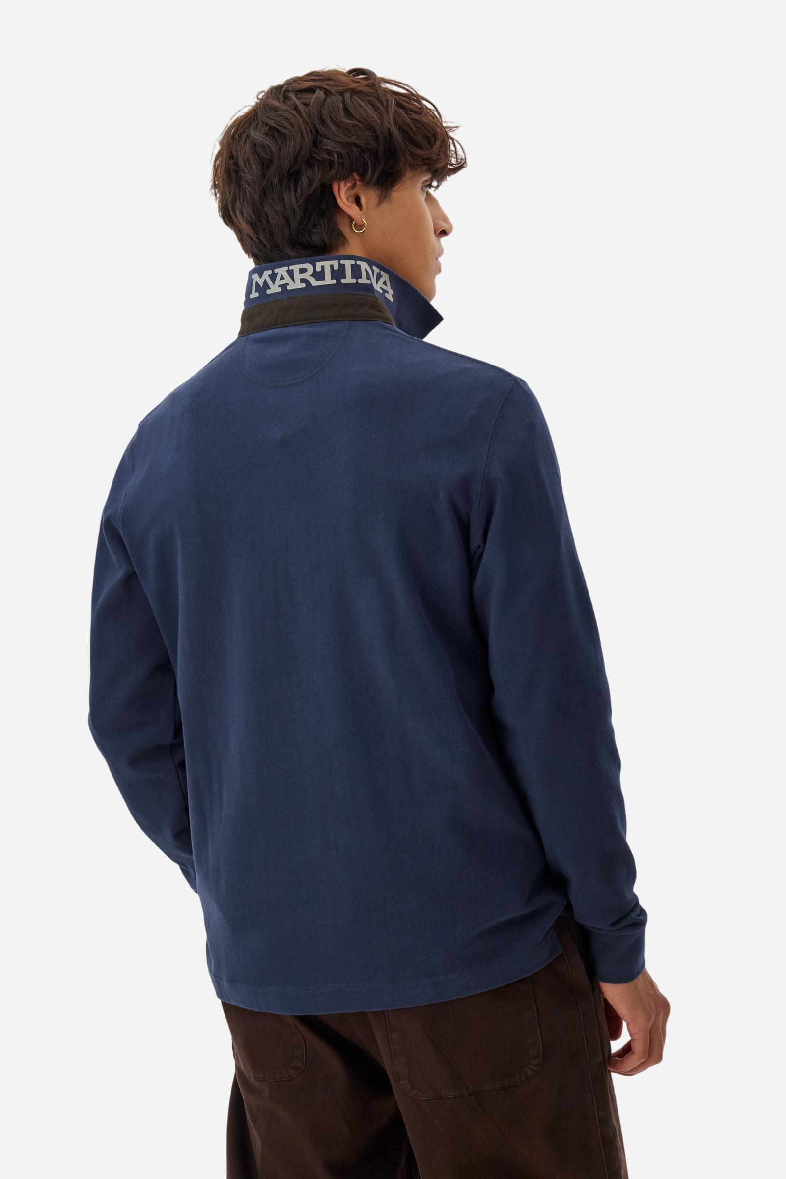 Men’s long-sleeve polo in soft-touch cotton jersey. Regular fit, gabardine collar detail and contrast embroidered team logo on the chest. - Navy