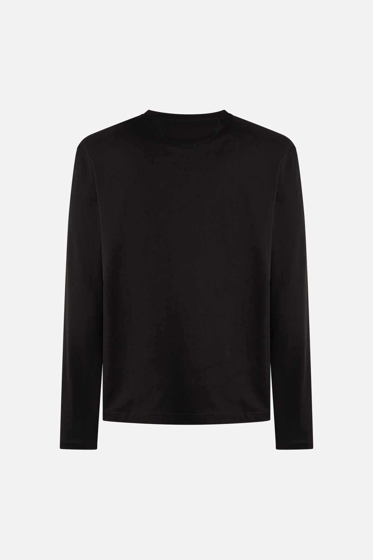 Men’s long-sleeve T-shirt in 100% cotton jersey with ribbed crew neck, regular fit, and subtle embroidered logo for all-day comfort and classic style. - Black