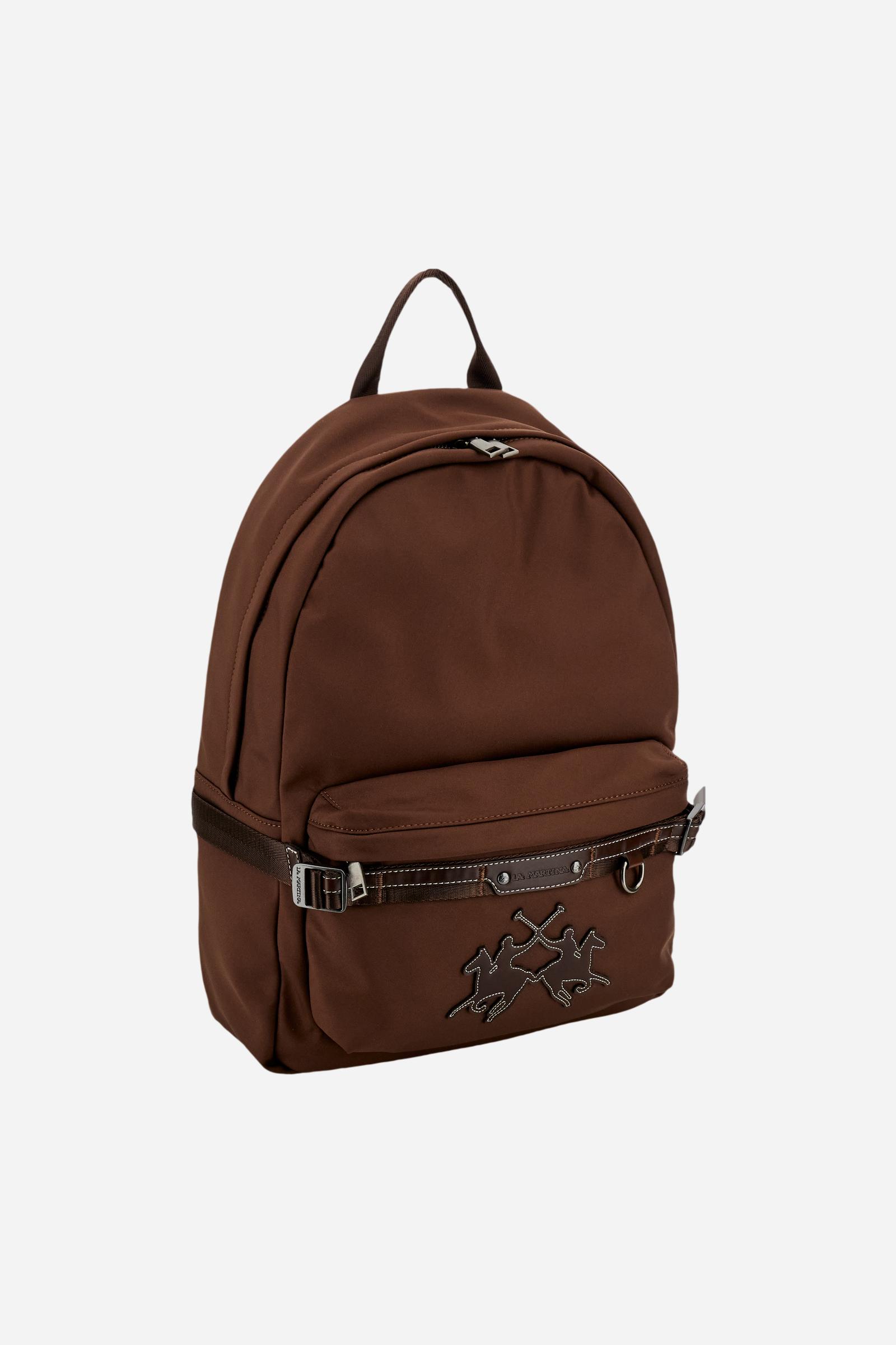 Backpack in matte technical canvas with eco-leather contrast details and applied maxi logo, modern and minimal design. - Tobacco / Sienna                                                                                                                                                                                                                                                                                                                                                                                       