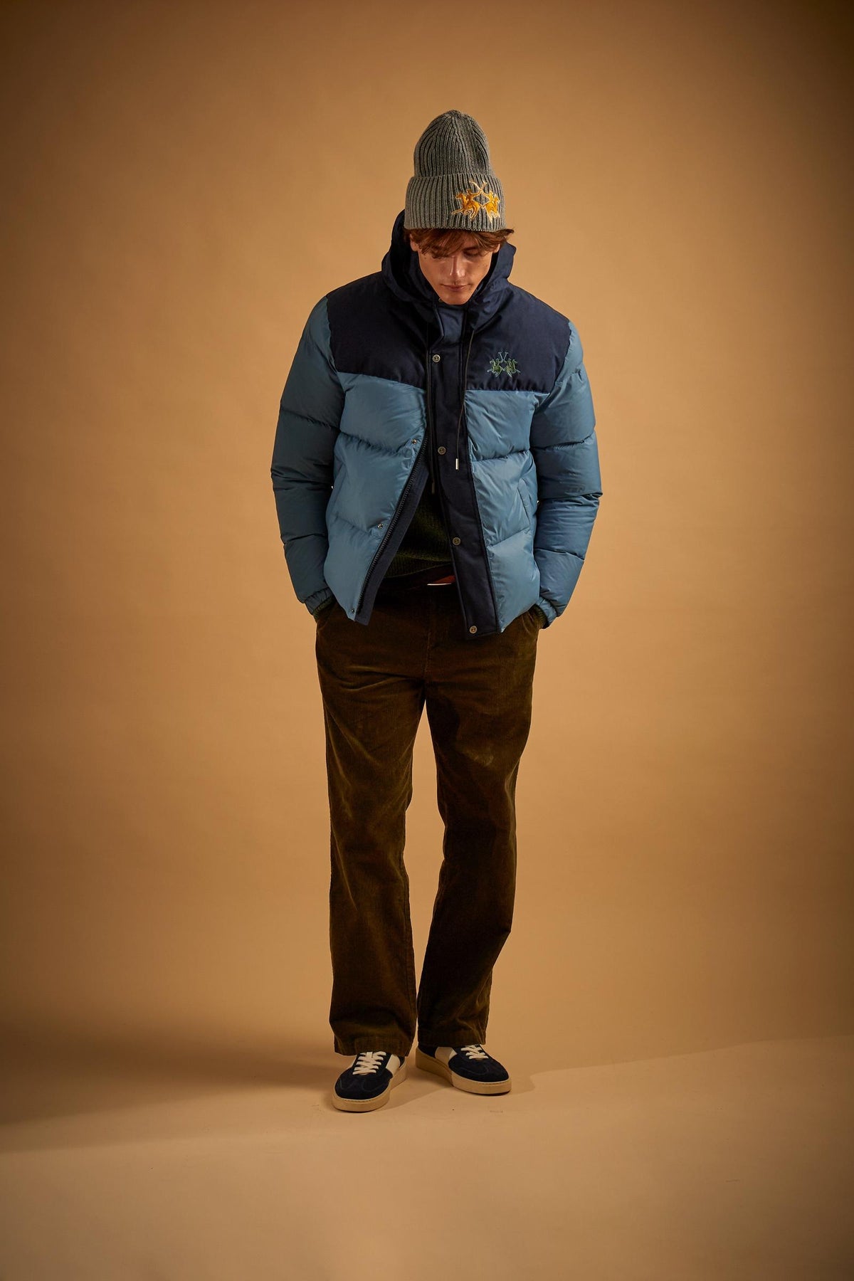 Men's down jacket with hood in nylon and feather - Dalton