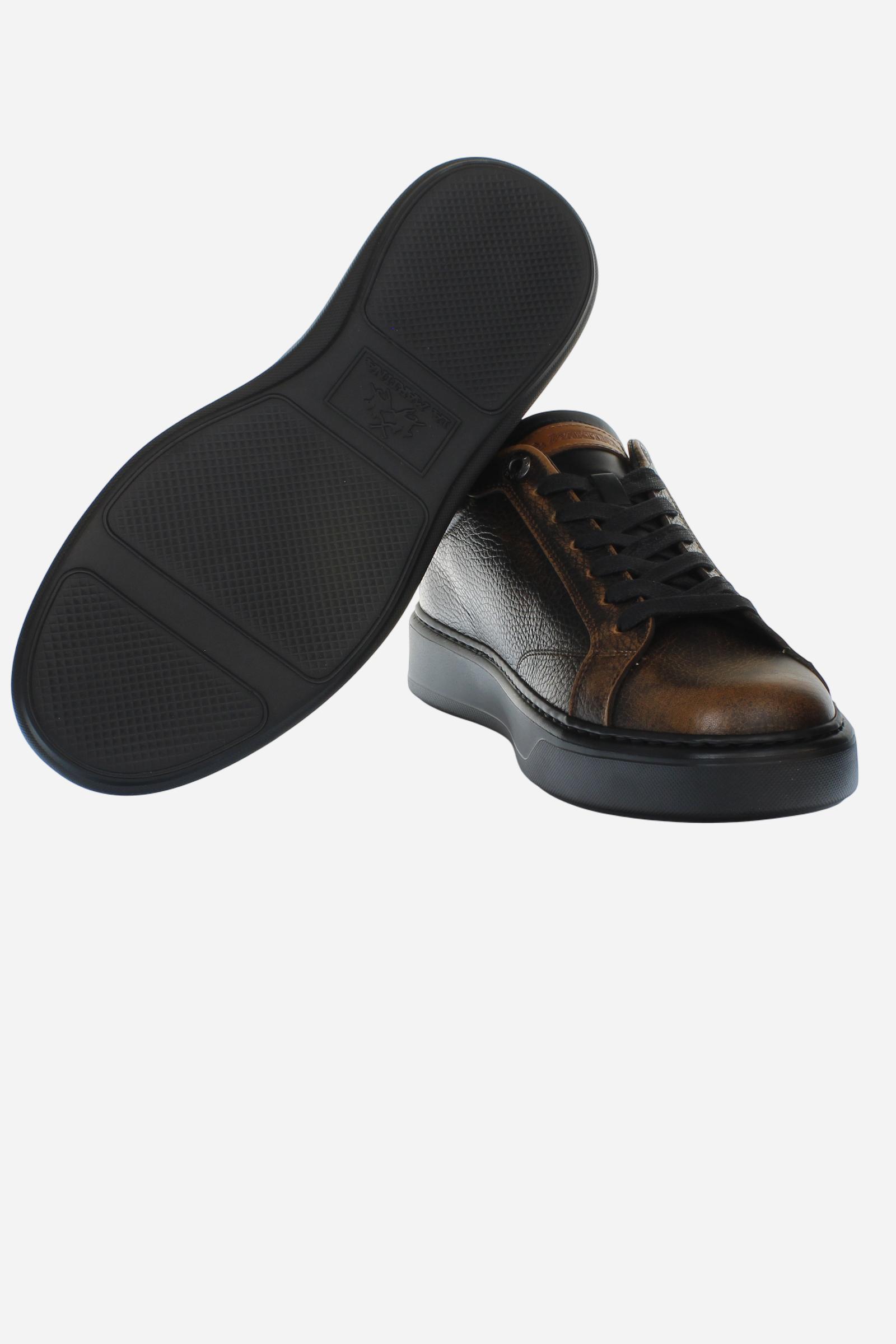 Vintage-effect tumbled leather trainers