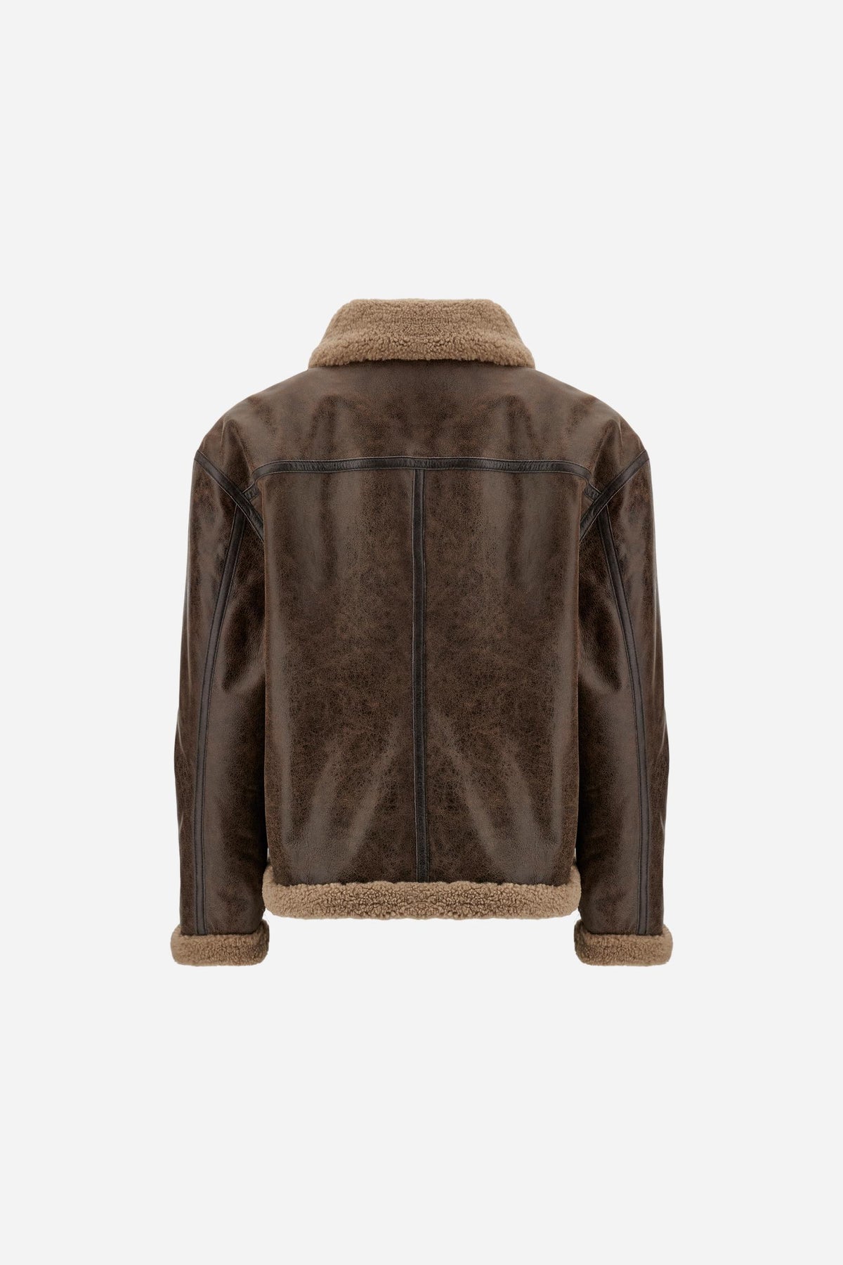 Women's vintage leather jacket with shearling collar - Delicia