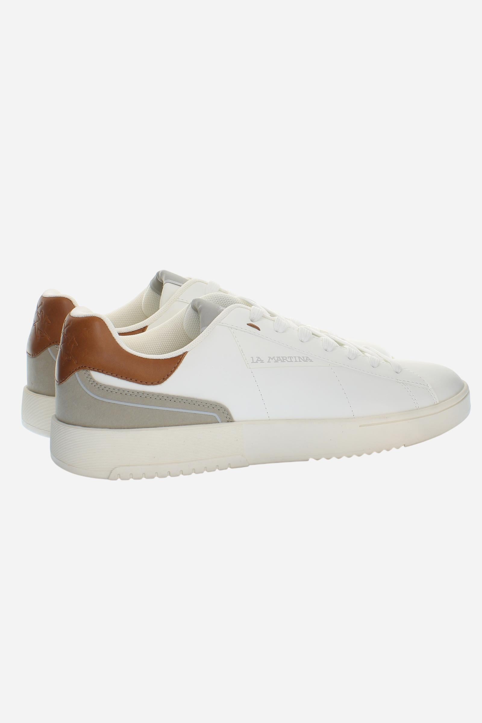 Sleek and versatile Bombonera CUP leather trainers. Comfortable rubber soles and personalised details for a unique and modern style. - WHITE/COGNAC
