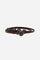 Full-grain leather women's belt with a unique wavy edge, adorned with engraved South American-inspired metal conchos and an antique-finished round buckle. - Cherry Mahogany