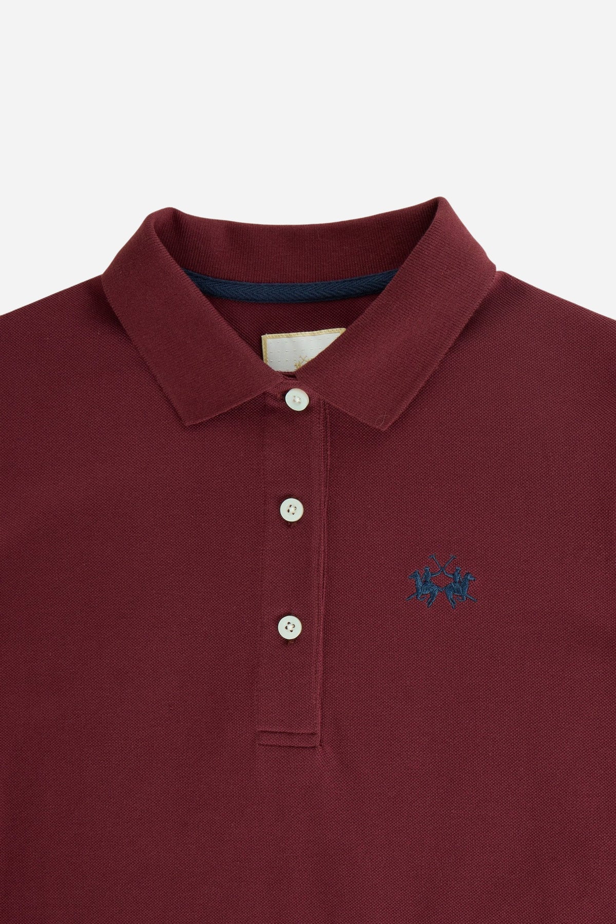 Women's long-sleeve polo shirt in 100% cotton piqué with a regular fit, ribbed collar, button front, fabric cuffs, and embroidered brand logo detail. - Port Royale