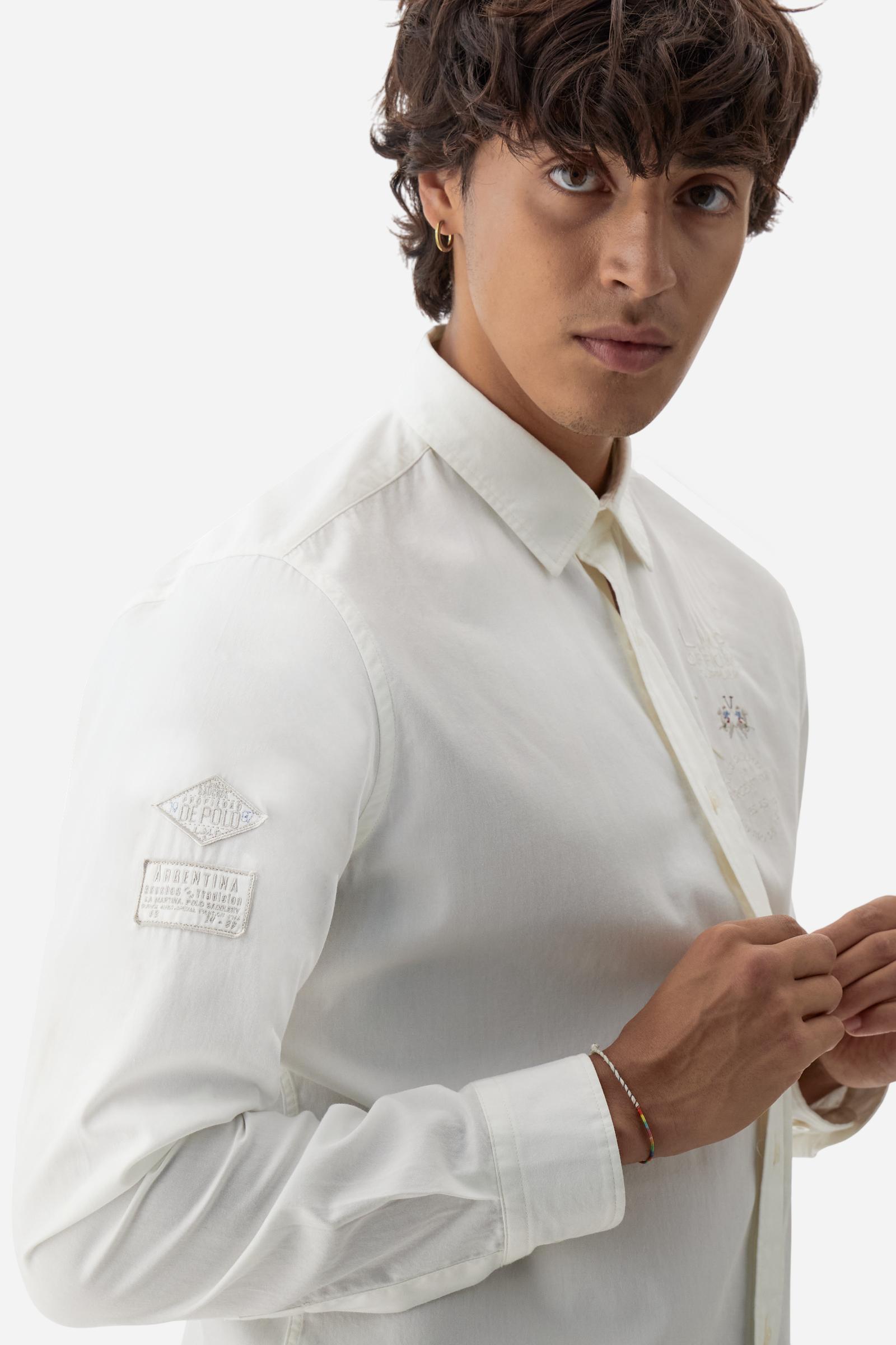 Men’s cotton twill shirt. Regular fit with tone-on-tone graphics inspired by Argentina. - Off White