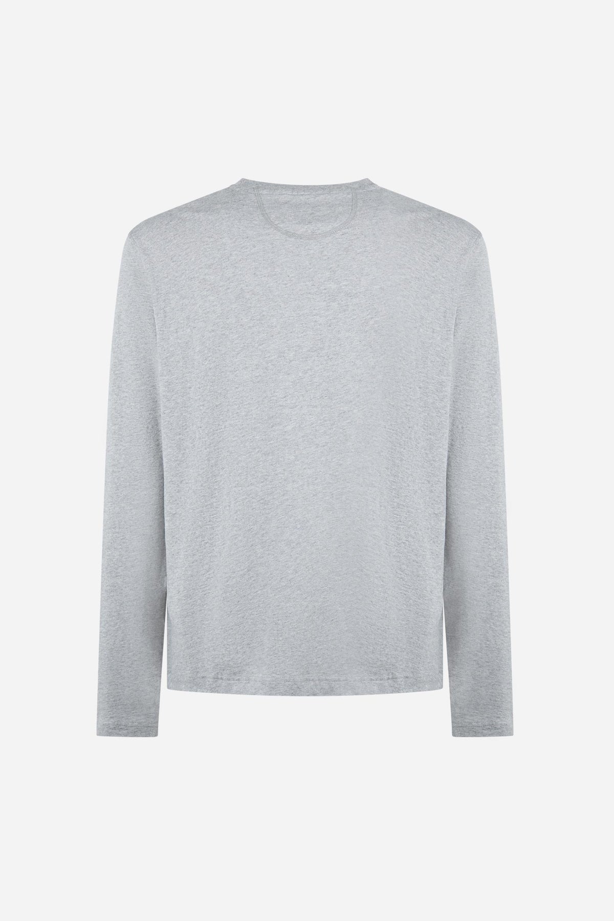 Men’s long-sleeve T-shirt in 100% cotton jersey with ribbed crew neck, regular fit, and subtle embroidered logo for all-day comfort and classic style. - Medium Heather Grey