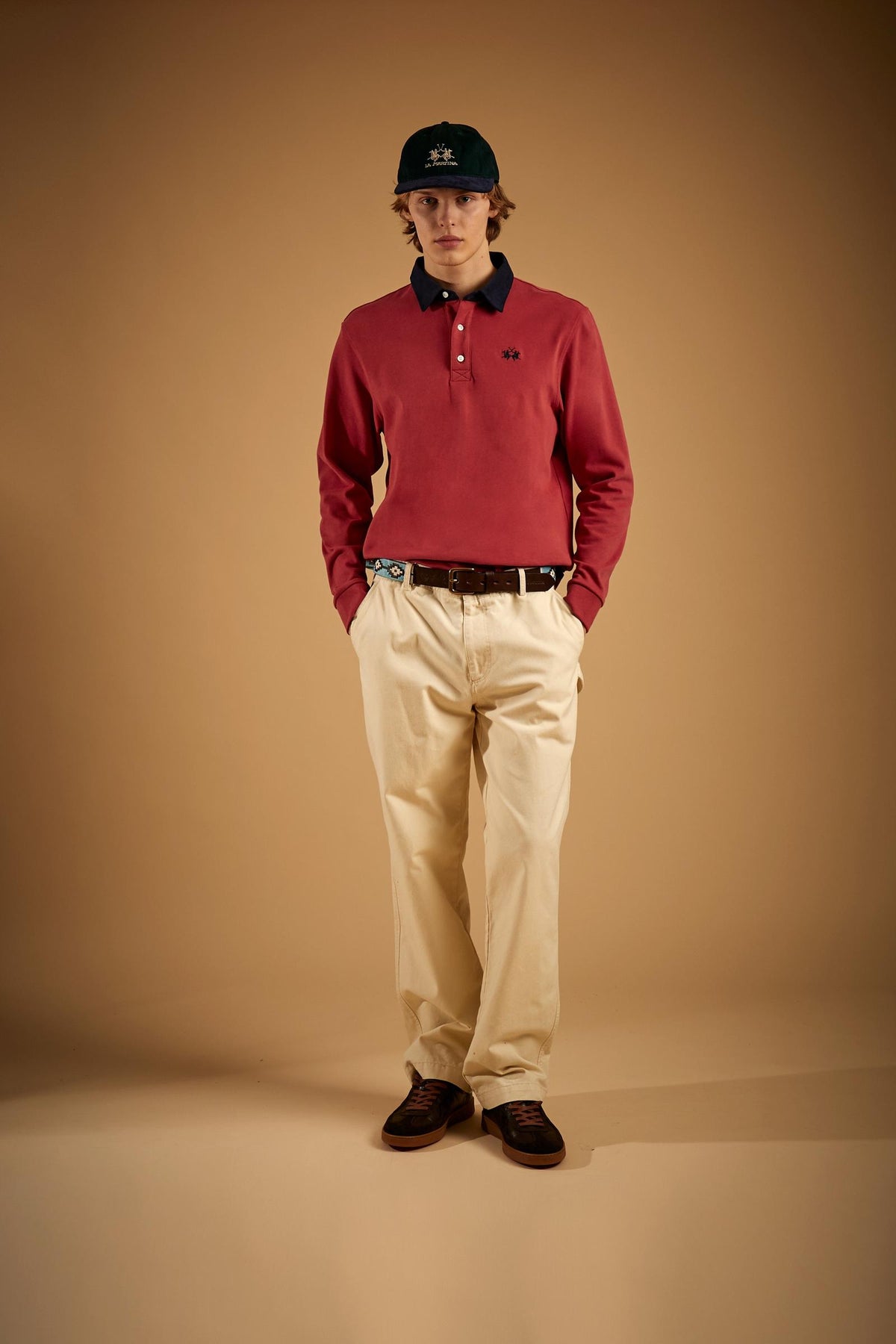 Men's long-sleeve polo shirt in heavy cotton jersey with contrast collar - Duke