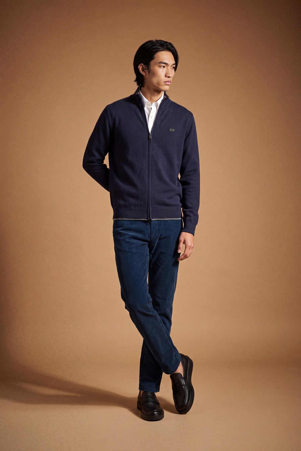 Jersey de hombre con cremallera completa, algodón y lana, coderas - Emerson