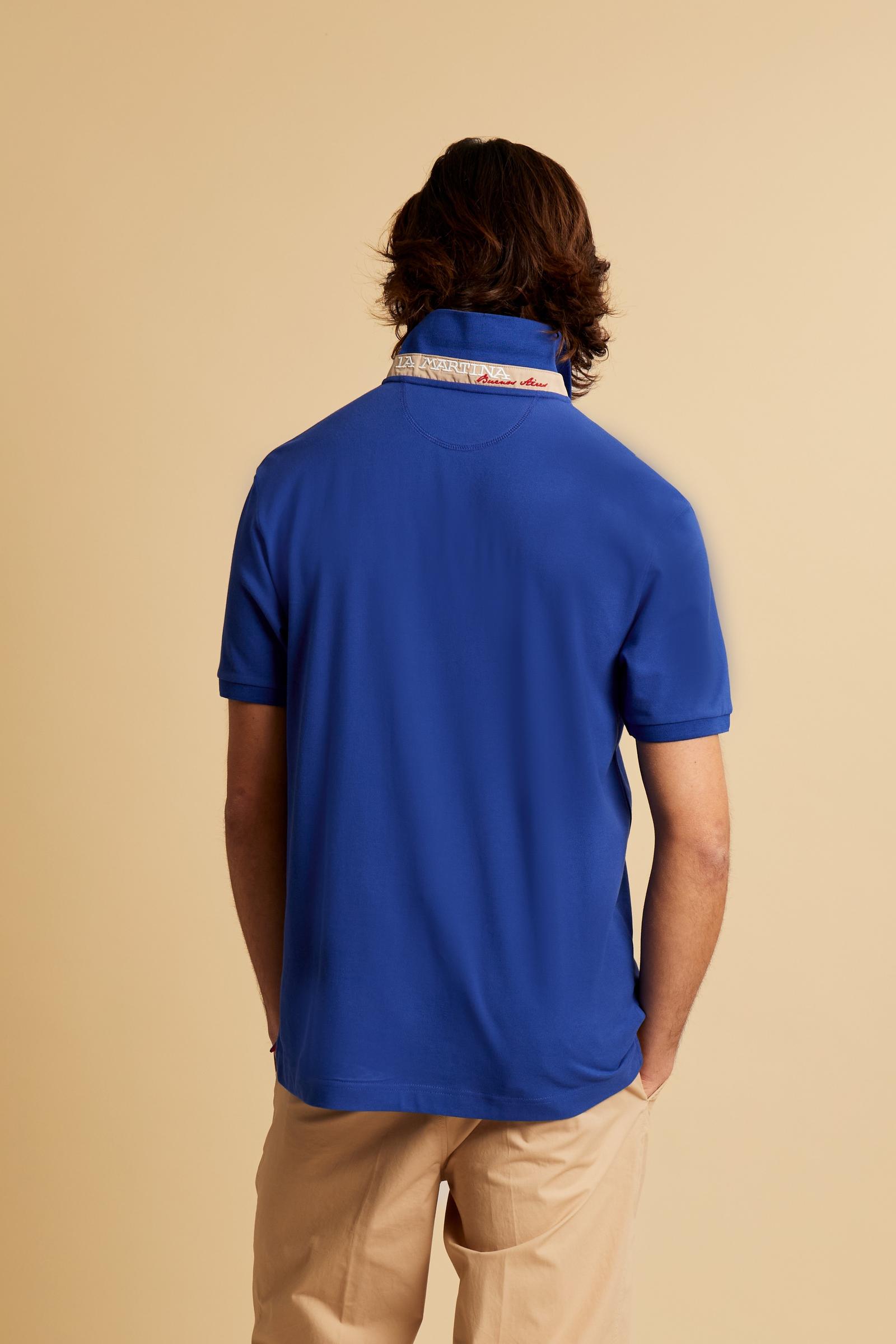 Men’s short-sleeve stretch piqué polo with regular fit. Contrast gabardine under-collar and iconic tricolor logo. - Mazarine Blue                                                                                                                                                                                                                                                                                                                                                                                               