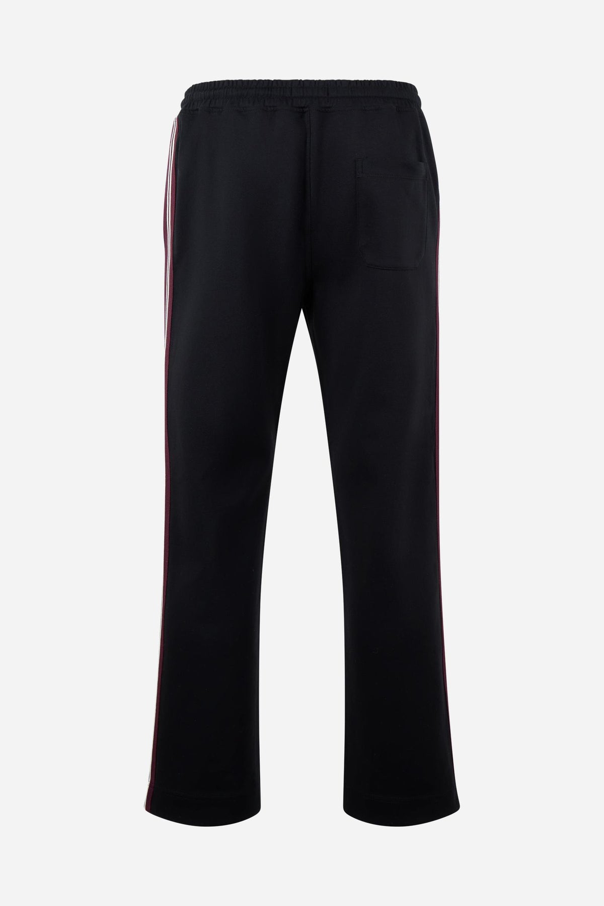 Men's cotton interlock jogging pants with elastic waistband, adjustable drawstring, side and back pockets, multicolored stripes, and a soft, sporty silhouette. - Black
