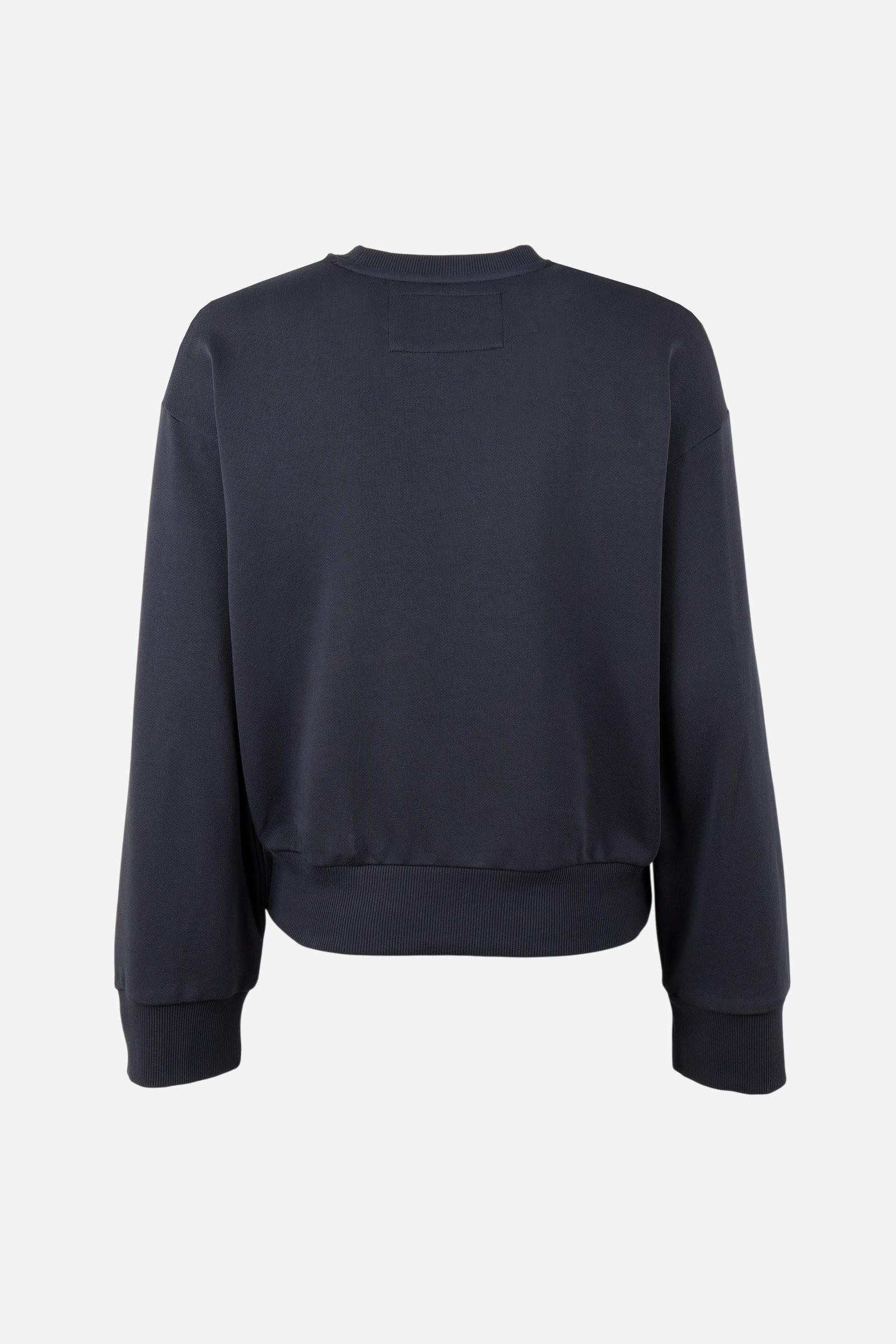 Soft brushed cotton fleece sweatshirt with ribbed crew neck, cuffs, and hem. Comfortable regular fit with contrasting sweatband and subtle embroidered logo. - Navy Blazer