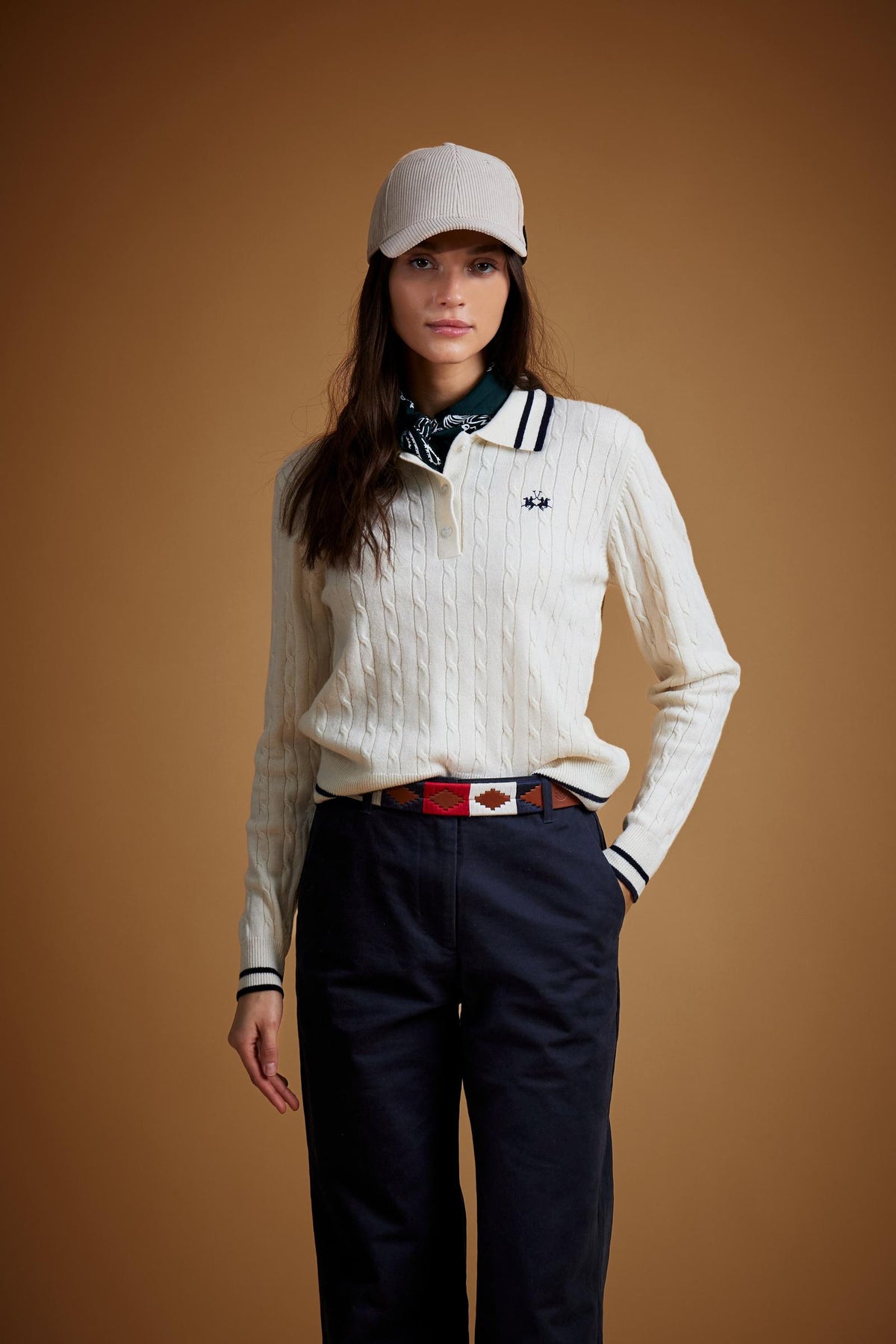 Women's polo shirt in braided lambswool knit - Ellery