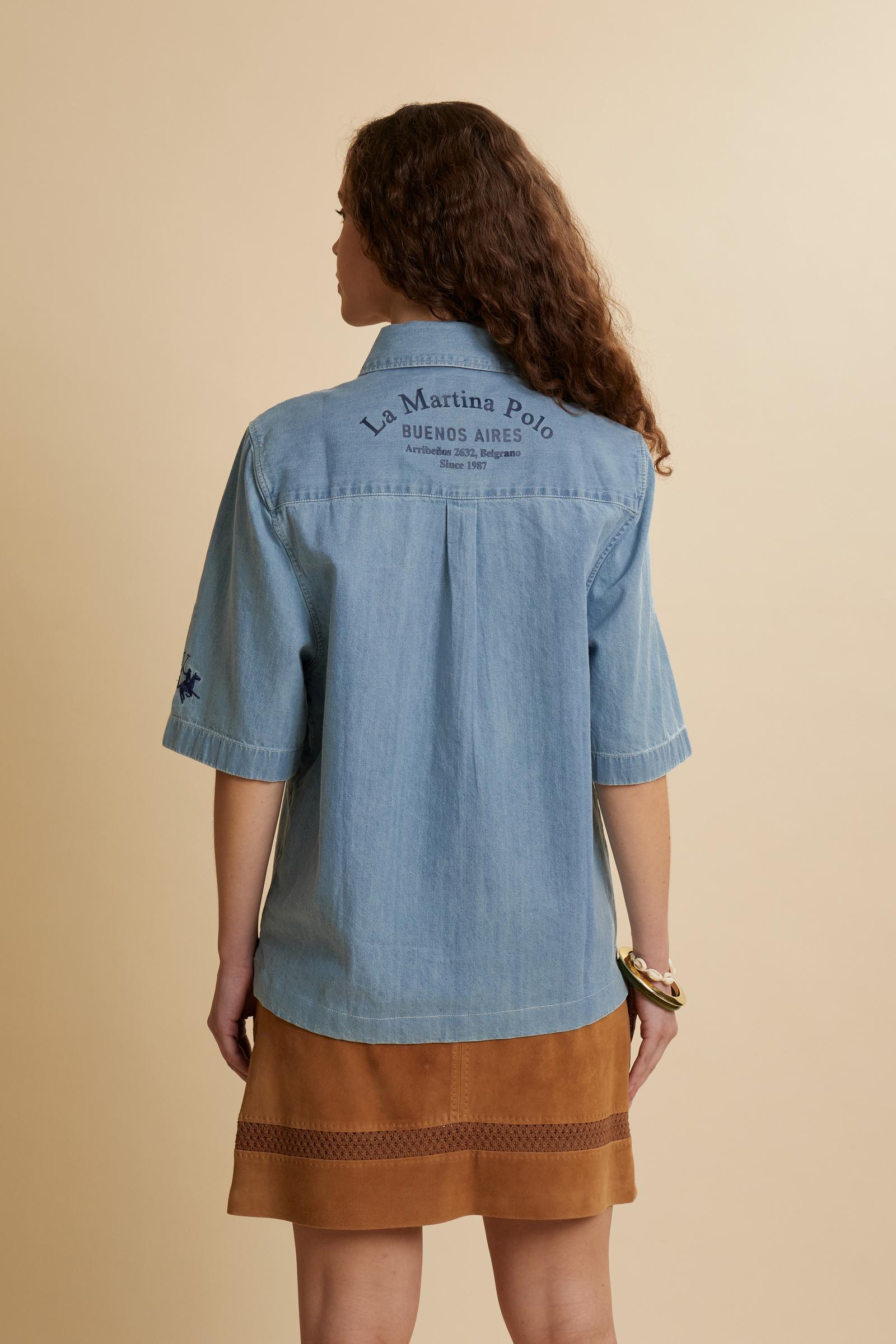 Women’s lightweight denim polo shirt short sleeve - Clarinda