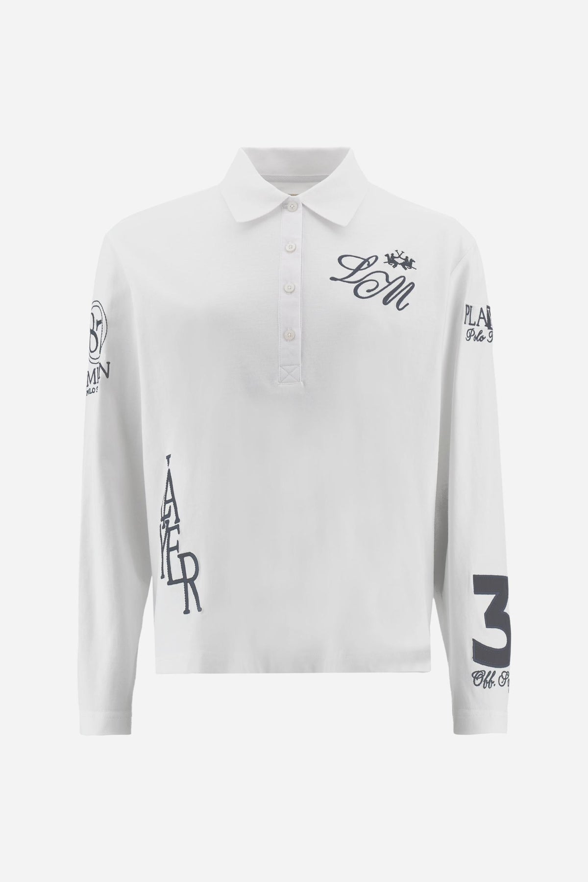 Women’s long-sleeve polo in heavy cotton jersey with relaxed fit and ribbed collar. Player prints and contrast applications. - Optic White