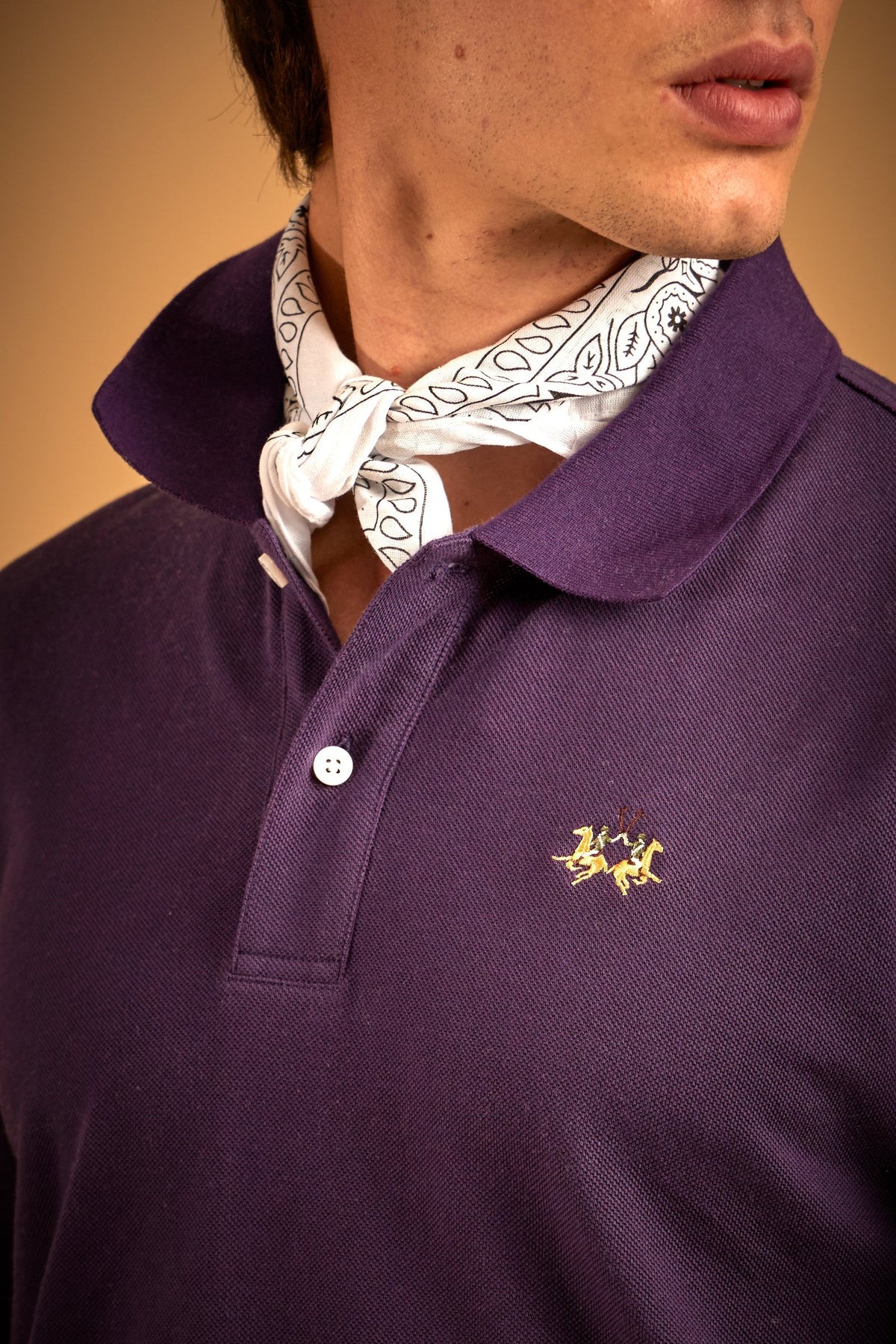 Men's polo shirt in stretch piqué with La Martina contrast collar - Doran