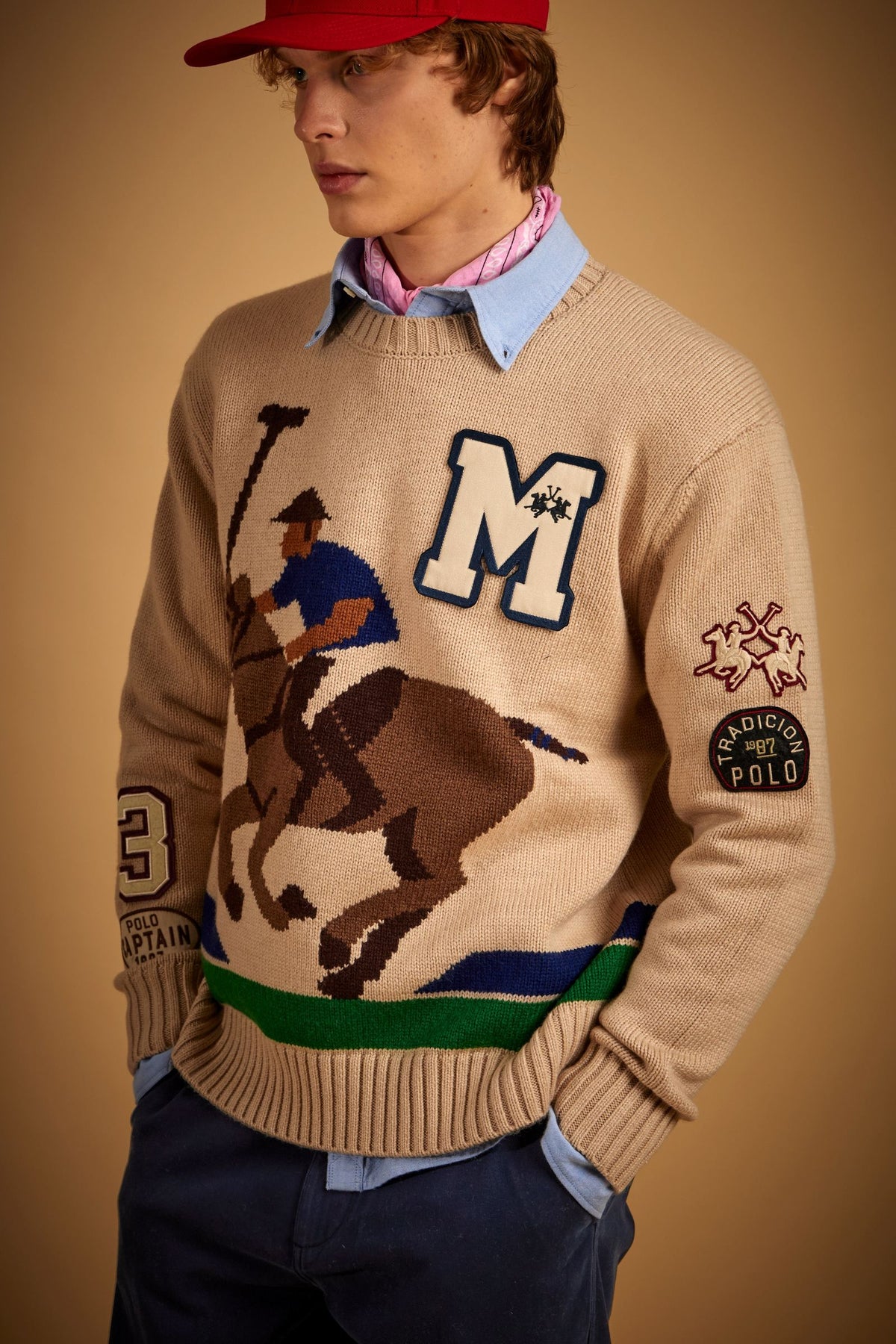 Jacquard crew neck lambswool sweater - Emmet