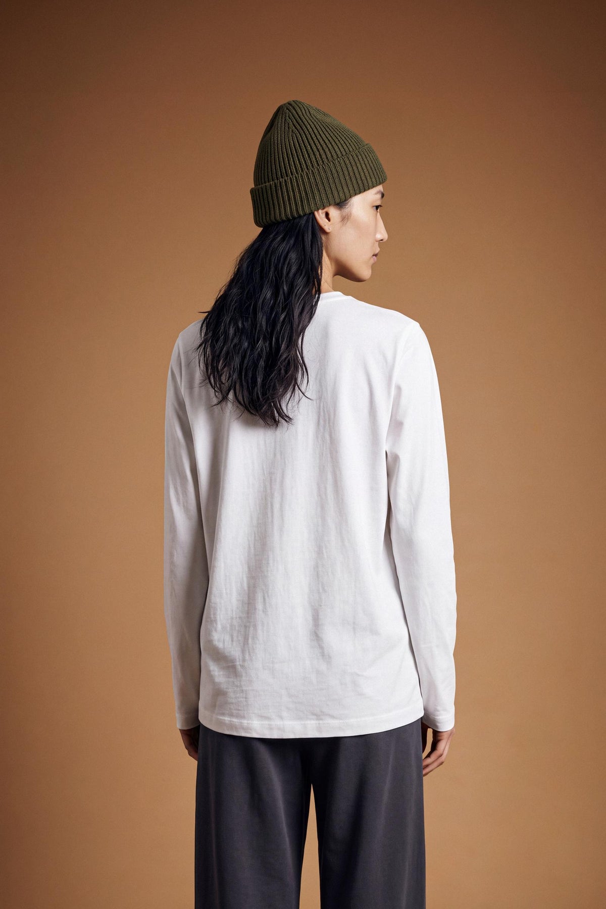 Soft cotton jersey long-sleeve T-shirt with a regular fit, crew neckline, and subtle embroidered logo. Smooth, comfortable, and slightly shaped for a clean look. - Optic White