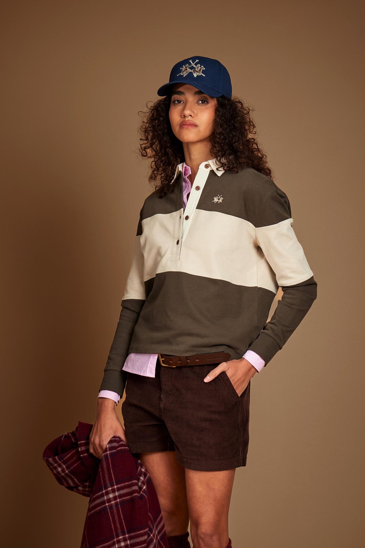 Damen-Polo mit langen Ärmeln aus schwerem Jersey mit großem Streifen - Eugenia
