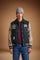 Men's long-sleeve varsity jacket with wool felt body, contrasting faux leather sleeves, ribbed trims, padded lining, chenille patches, and embroidered logo for classic style. - Scarab/Sheer Bliss