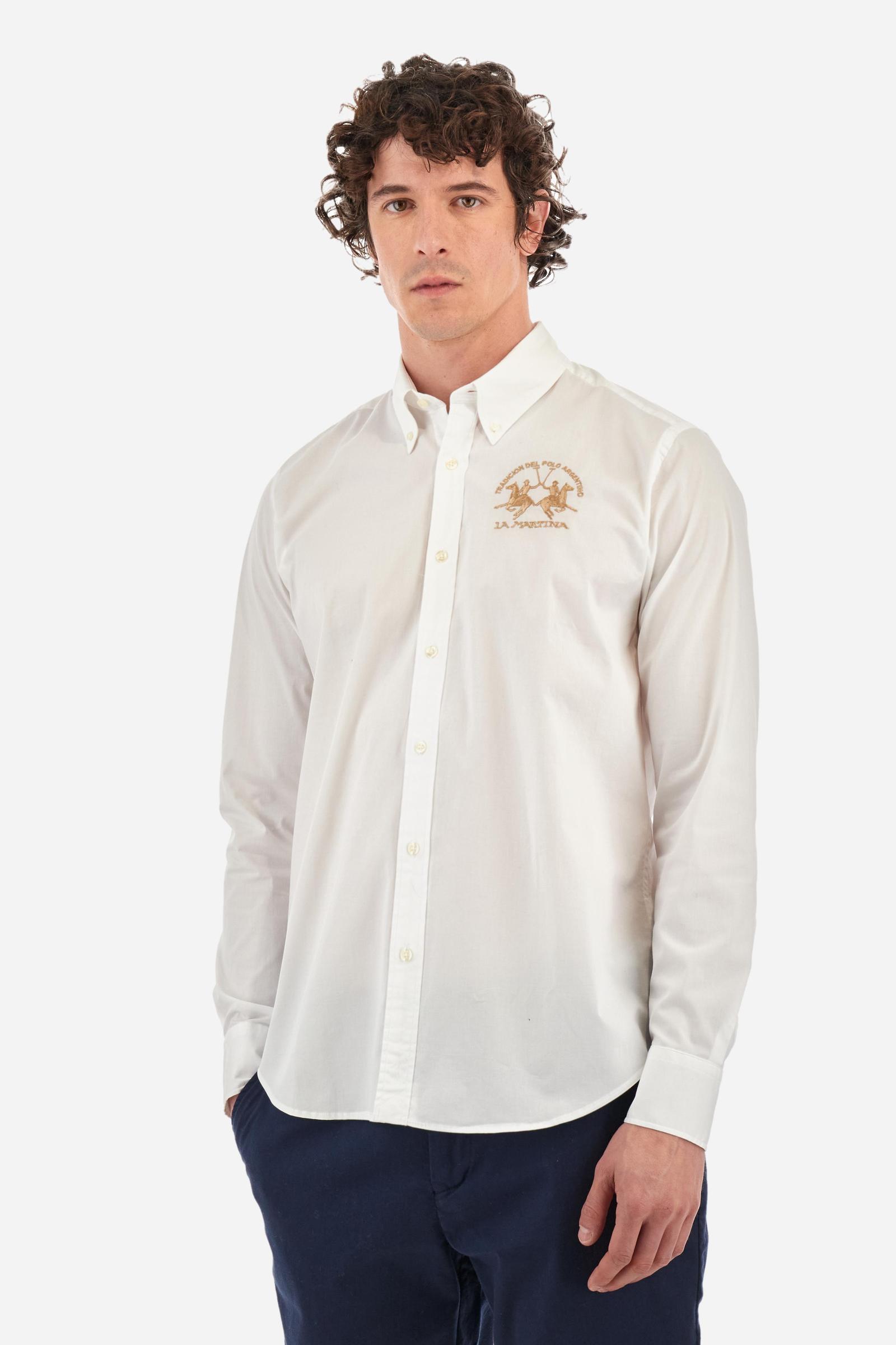 Men's long-sleeved shirt in cotton poplin with a regular-fit and button-down collar                                                                        - Optic White