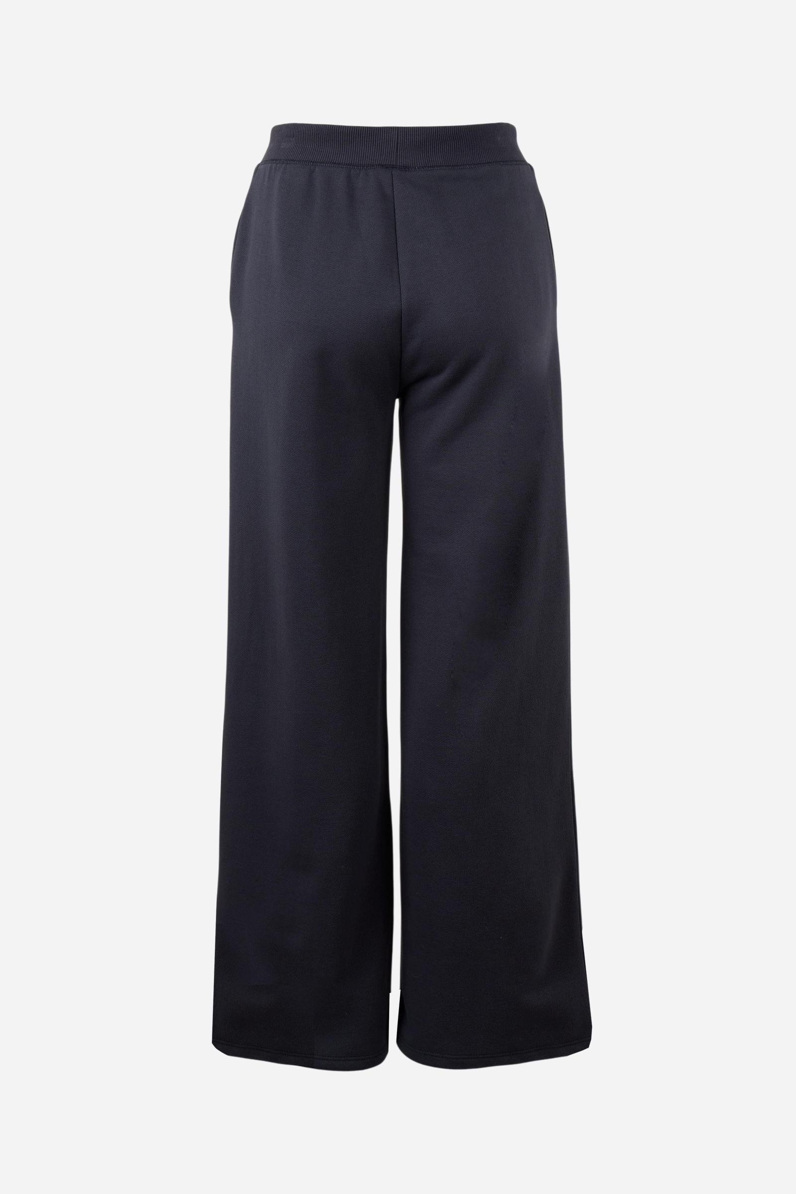 Women's pants in soft brushed cotton with an elastic waistband, adjustable drawstring, vertical side pockets, and a relaxed wide-leg fit for all-day comfort. - Navy Blazer