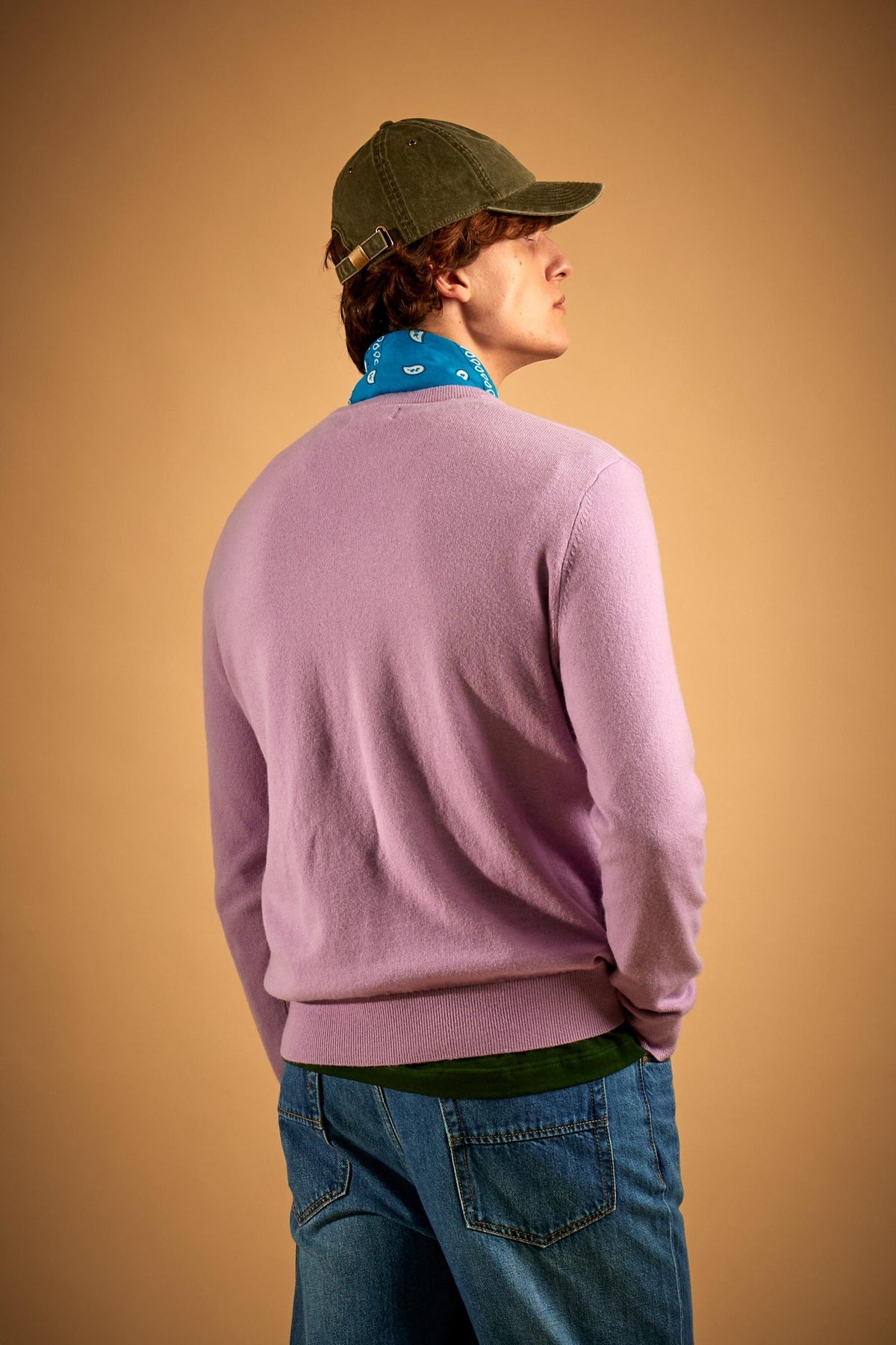 Men's crew neck lambswool sweater with tricolor logo - Ethan