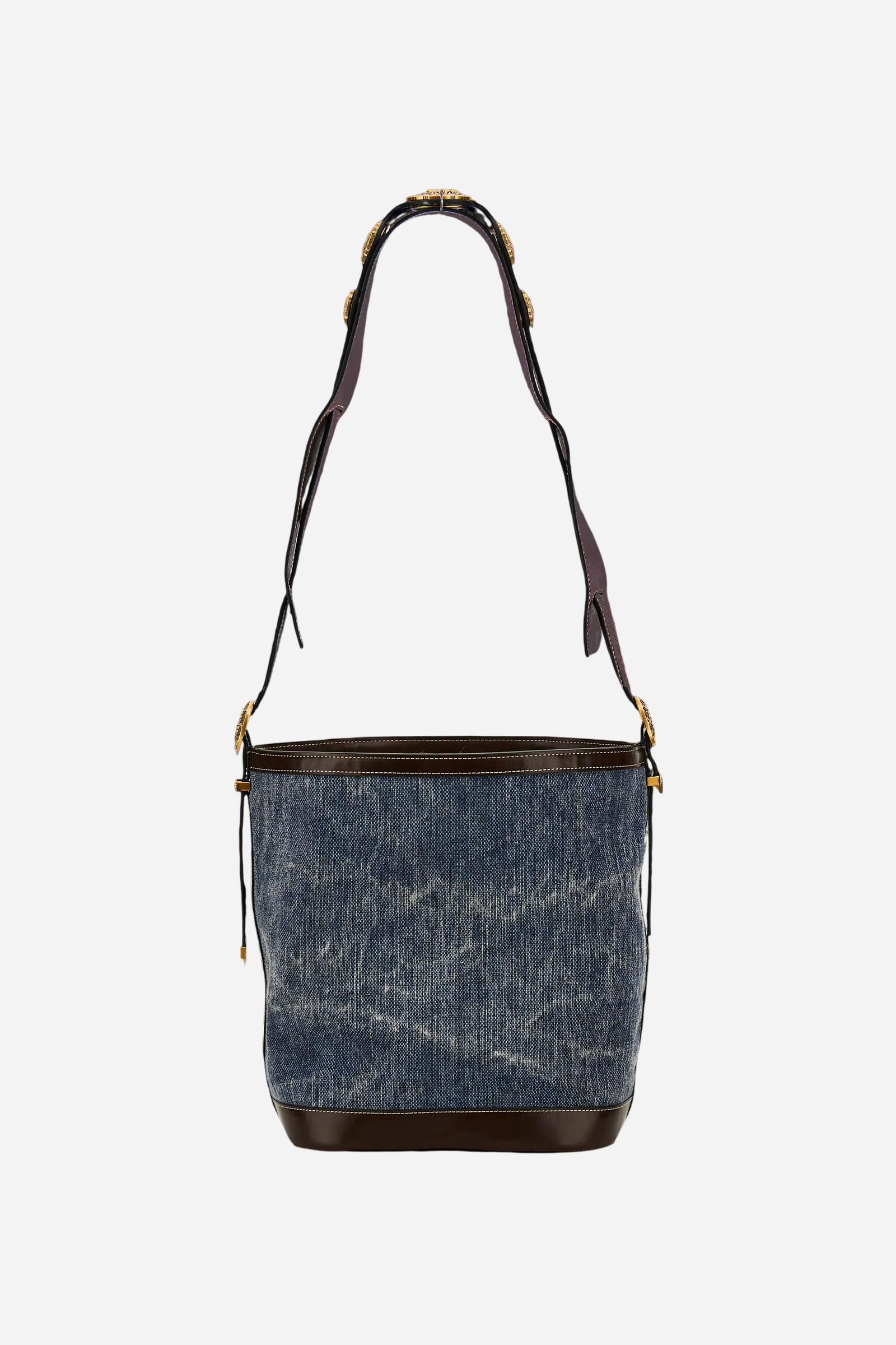 Damen-Bucket-Bag im Gaucho-Chic aus Leinen-Canvas - Bucket