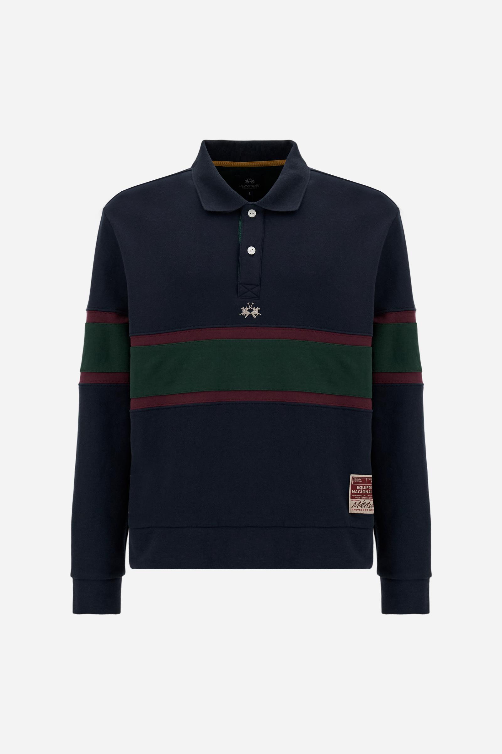 Men's rugby sweatshirt in brushed cotton with colored stripes - Damon